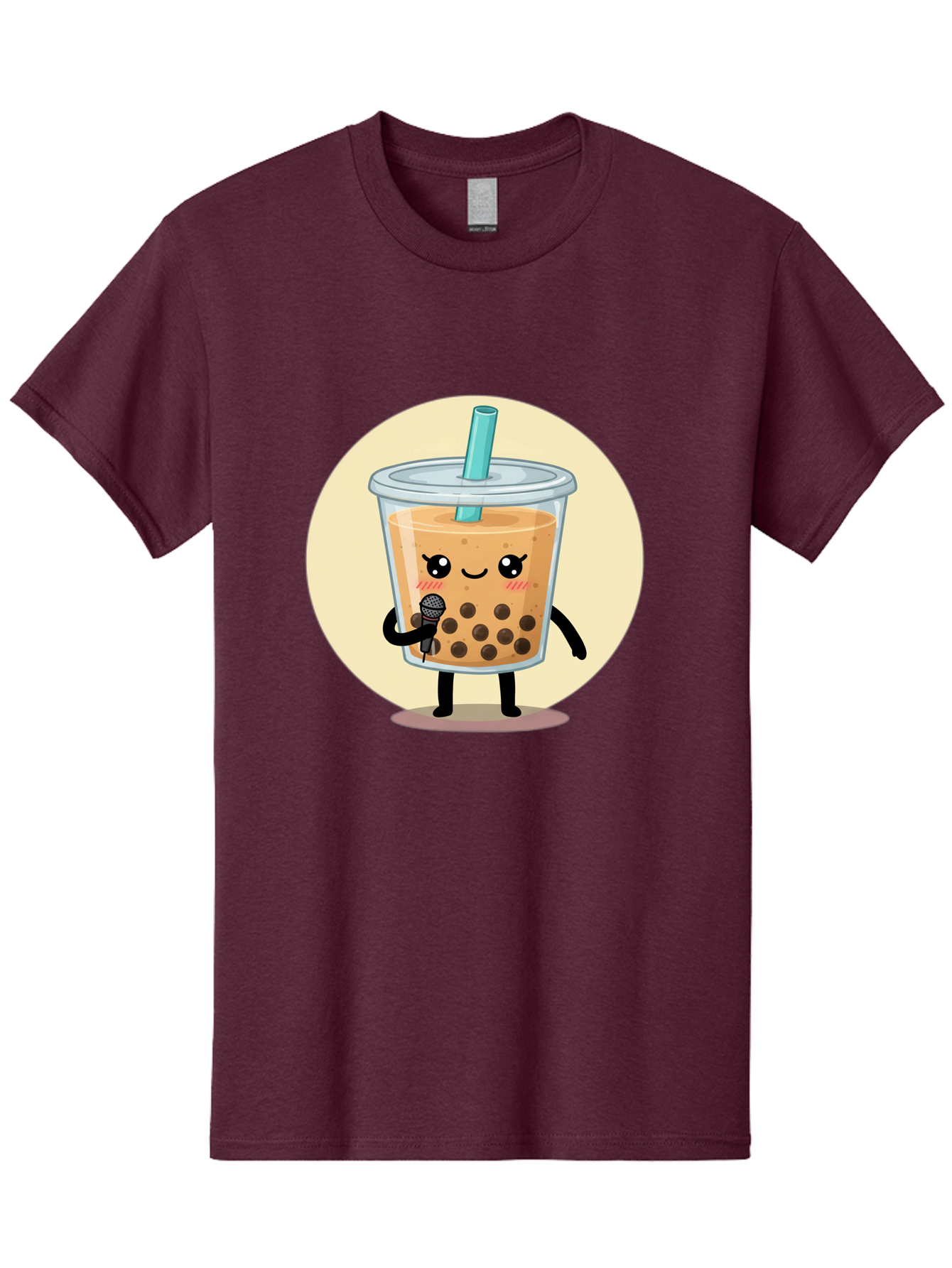Bubble-Tea-12 Men'S Graphic Tee, 100% Cotton, Comfortable Casual Summer Wear, Machine Washable, Cartoon Bubble Tea, Adorable Character, Kawaii, Cute Illustration, Boba Drink, Microphone, Straw, Charming Personality, Fun Design, Playful Vibe, Bac692