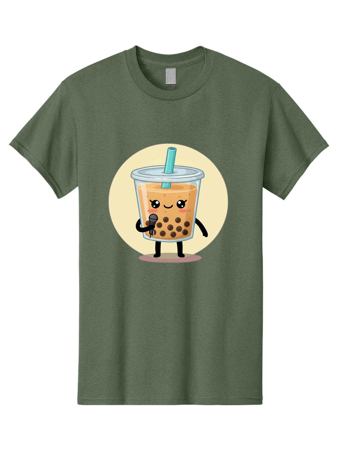 Bubble-Tea-12 Men'S Graphic Tee, 100% Cotton, Comfortable Casual Summer Wear, Machine Washable, Cartoon Bubble Tea, Adorable Character, Kawaii, Cute Illustration, Boba Drink, Microphone, Straw, Charming Personality, Fun Design, Playful Vibe, Bac692