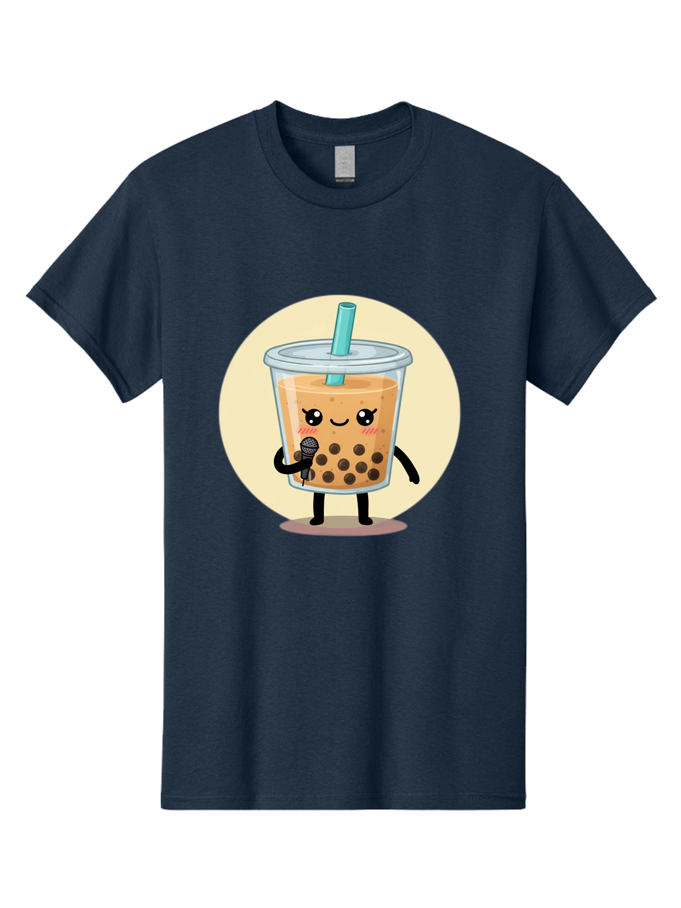 Bubble-Tea-12 Men'S Graphic Tee, 100% Cotton, Comfortable Casual Summer Wear, Machine Washable, Cartoon Bubble Tea, Adorable Character, Kawaii, Cute Illustration, Boba Drink, Microphone, Straw, Charming Personality, Fun Design, Playful Vibe, Bac692