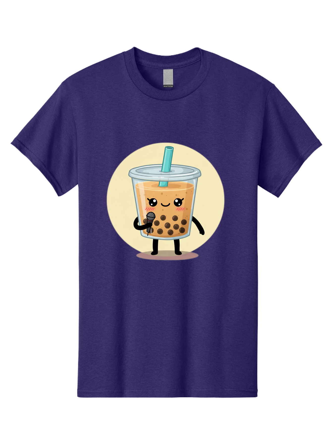 Bubble-Tea-12 Men'S Graphic Tee, 100% Cotton, Comfortable Casual Summer Wear, Machine Washable, Cartoon Bubble Tea, Adorable Character, Kawaii, Cute Illustration, Boba Drink, Microphone, Straw, Charming Personality, Fun Design, Playful Vibe, Bac692