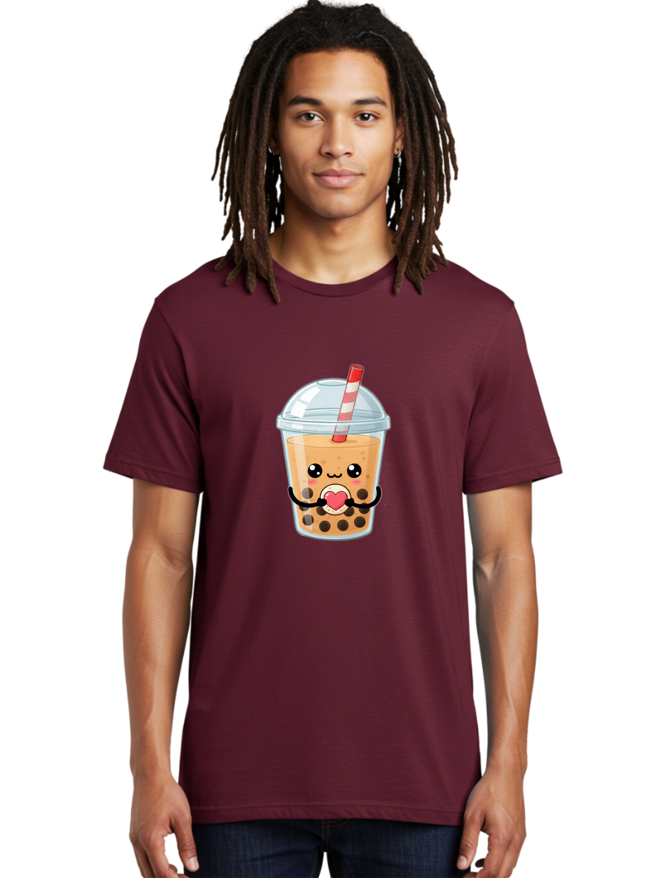 Bubble-Tea-13 Men'S Graphic Tee, 100% Cotton, Comfortable Casual Summer Wear, Machine Washable, Bubble Tea, Boba Drink, Cartoon Beverage, Cute Straw, Kawaii Culture, Heart Symbol, Playful Design, Refreshing Drink, Milk Tea, Tea Lover Bac693