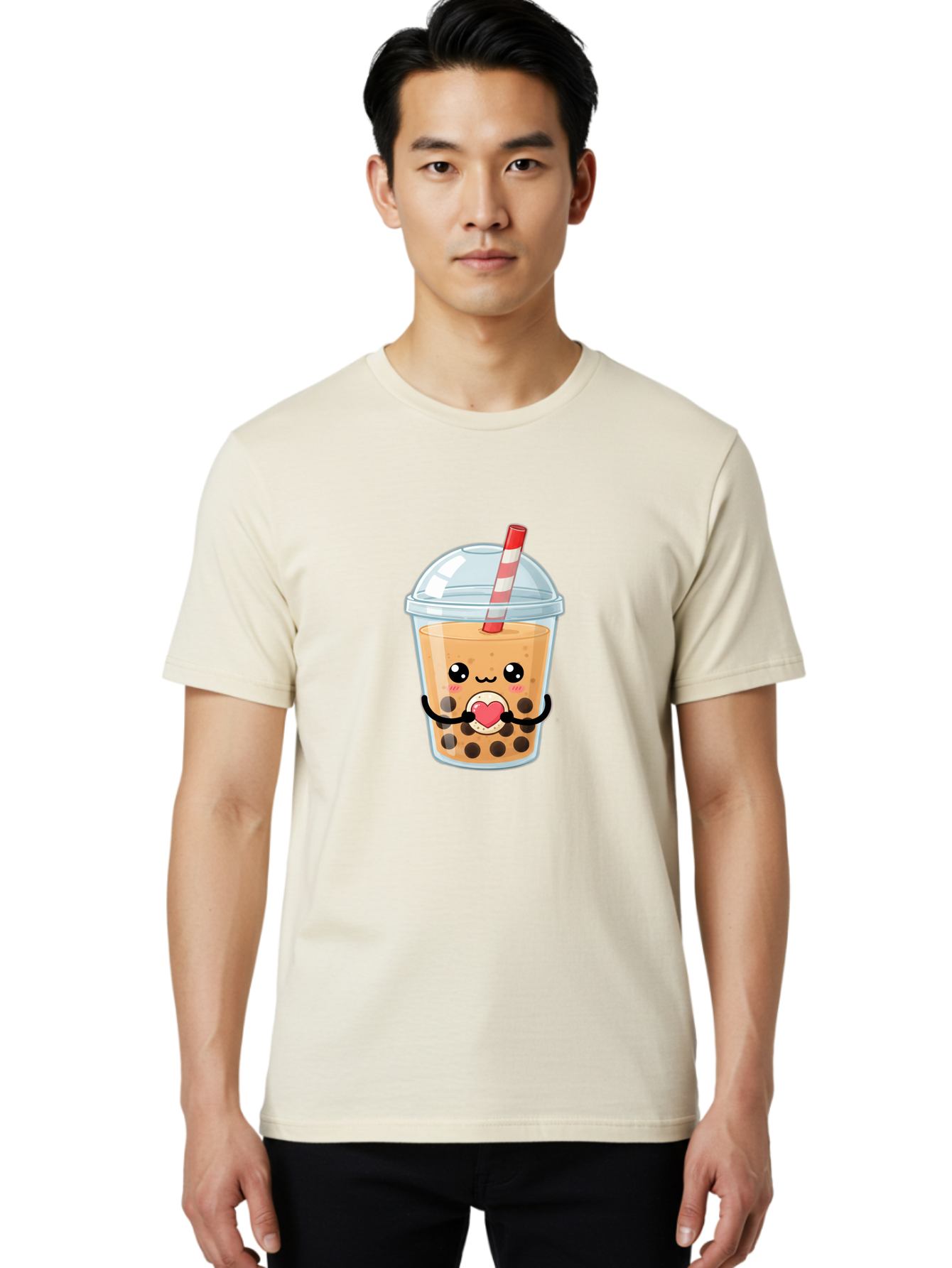 Bubble-Tea-13 Men'S Graphic Tee, 100% Cotton, Comfortable Casual Summer Wear, Machine Washable, Bubble Tea, Boba Drink, Cartoon Beverage, Cute Straw, Kawaii Culture, Heart Symbol, Playful Design, Refreshing Drink, Milk Tea, Tea Lover Bac693
