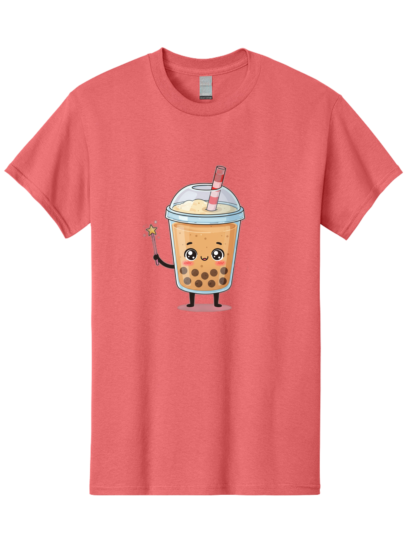Bubble-Tea-14 Men'S Graphic Tee, 100% Cotton, Comfortable Casual Summer Wear, Machine Washable, Cute Bubble Tea, Cartoon Character, Boba Drink, Magical Wand, Whimsical Design, Adorable Expression, Tea Lover, Animated Beverage, Fantasy Drink, Bac694