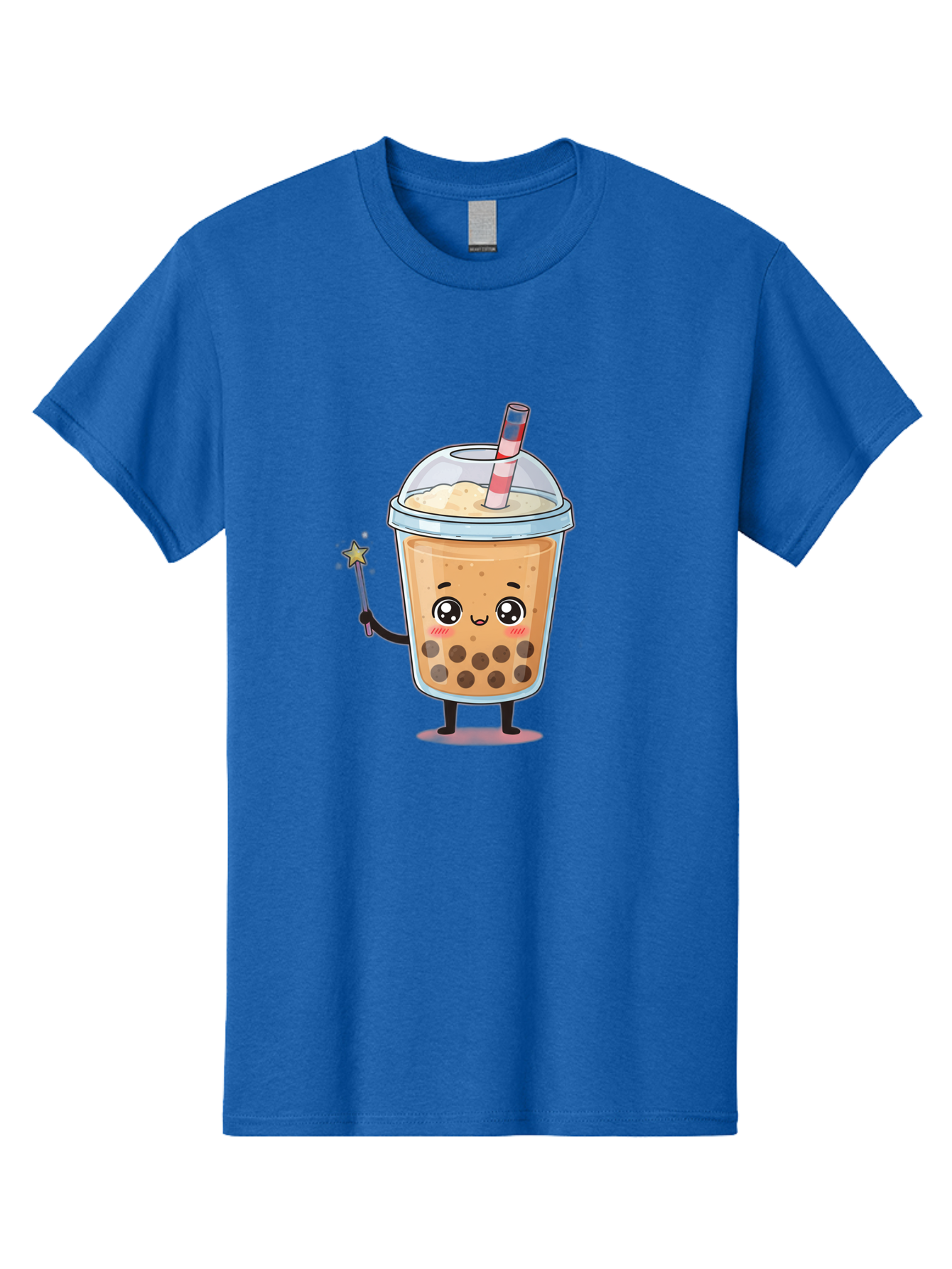 Bubble-Tea-14 Men'S Graphic Tee, 100% Cotton, Comfortable Casual Summer Wear, Machine Washable, Cute Bubble Tea, Cartoon Character, Boba Drink, Magical Wand, Whimsical Design, Adorable Expression, Tea Lover, Animated Beverage, Fantasy Drink, Bac694