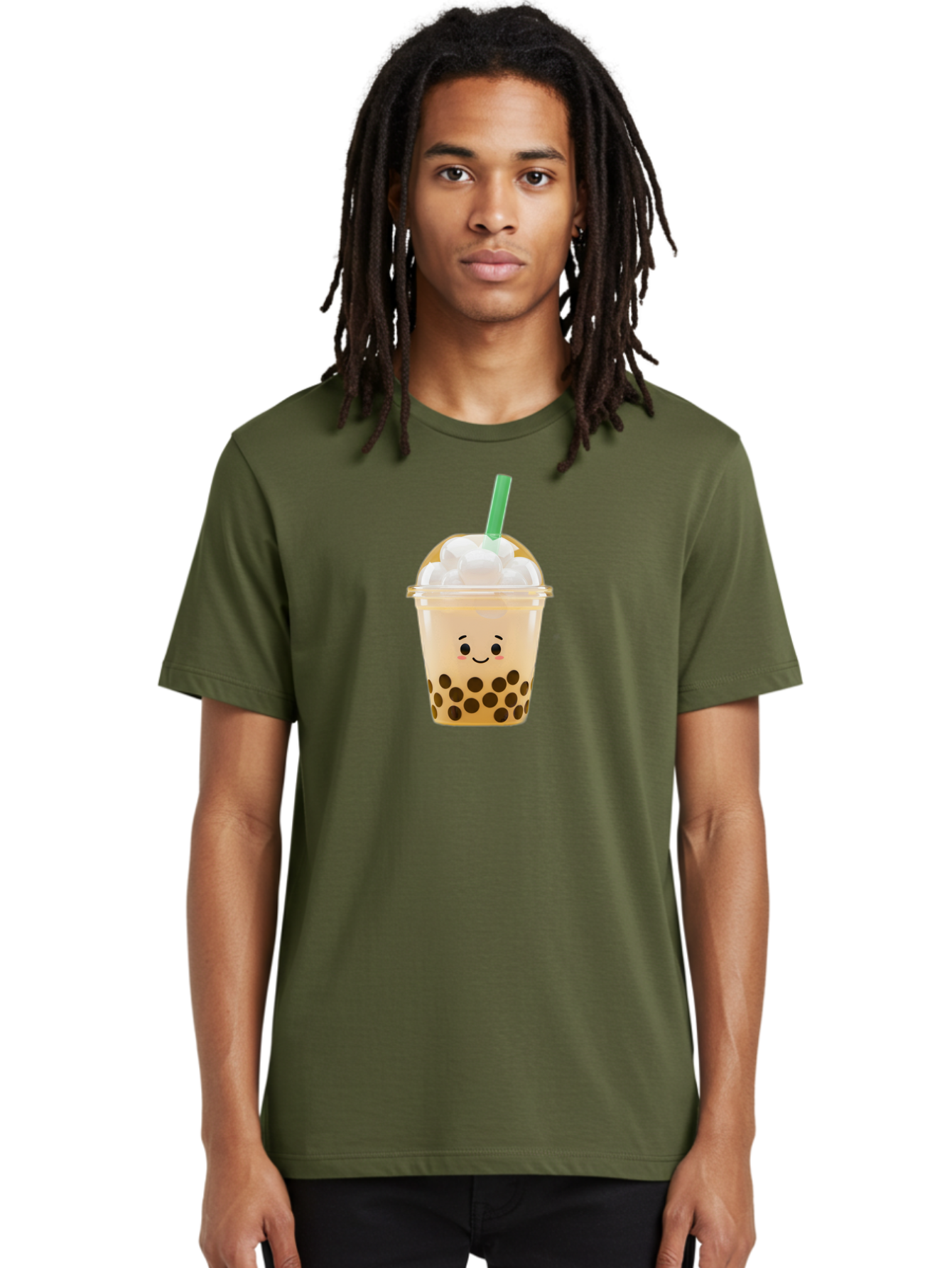 Bubble-Tea-15 Men'S Graphic Tee, 100% Cotton, Comfortable Casual Summer Wear, Machine Washable, Bubble Tea, Boba Drink, Milk Tea, Tapioca Pearls, Whipped Cream, Straw, Kawaii, Cute, Cartoon, Smiling Face, Adorable, Fun, Tasty, Refreshing, Bac695