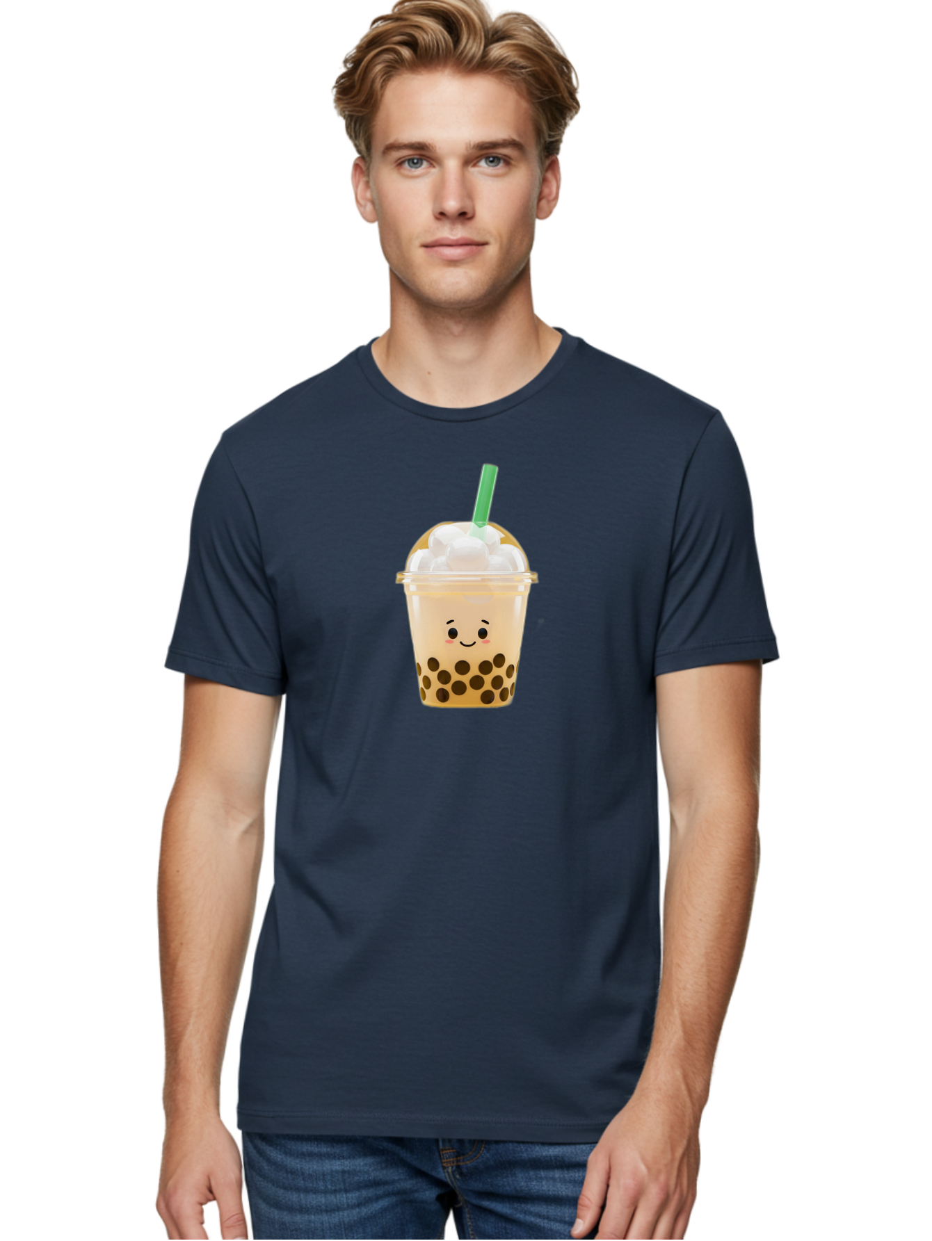 Bubble-Tea-15 Men'S Graphic Tee, 100% Cotton, Comfortable Casual Summer Wear, Machine Washable, Bubble Tea, Boba Drink, Milk Tea, Tapioca Pearls, Whipped Cream, Straw, Kawaii, Cute, Cartoon, Smiling Face, Adorable, Fun, Tasty, Refreshing, Bac695