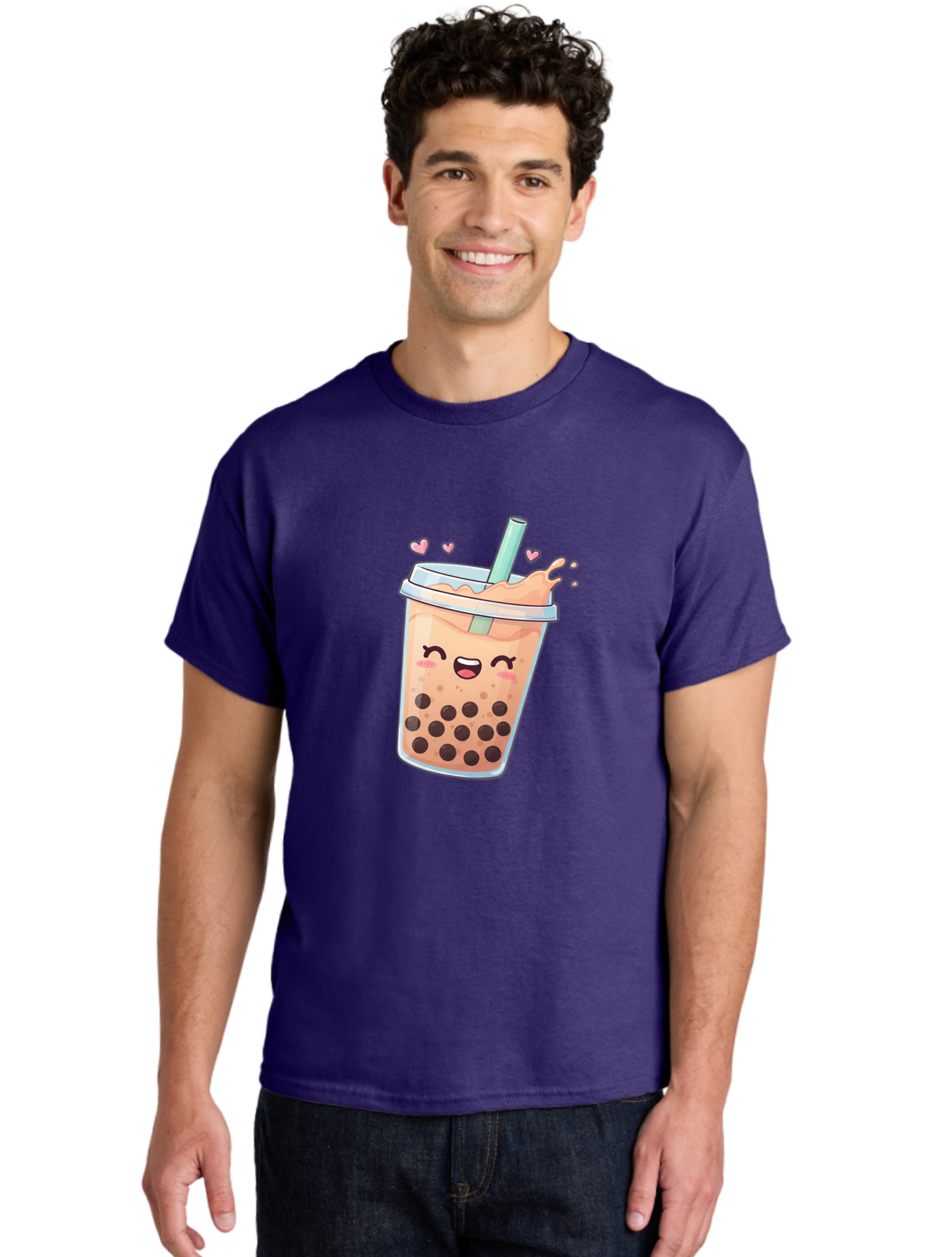 Bubble-Tea-16 Men'S Graphic Tee, 100% Cotton, Comfortable Casual Summer Wear, Machine Washable, Boba Tea, Bubble Tea, Kawaii Drink, Cute Cartoon Beverage, Tea With Boba, Smiling Milk Tea, Adorable Drink, Tea Lover, Boba Love, Refreshing Drink Bac696