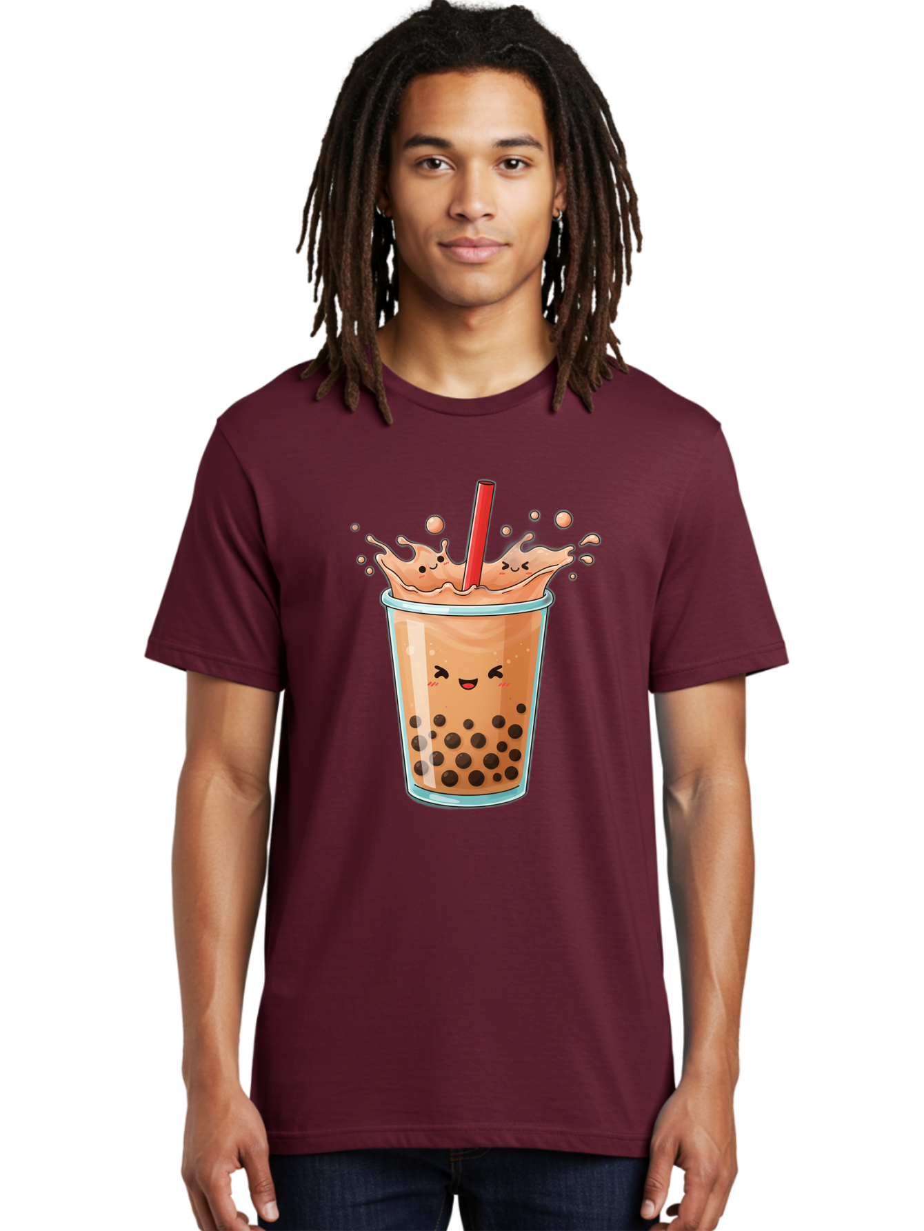 Bubble-Tea-17 Men'S Graphic Tee, 100% Cotton, Comfortable Casual Summer Wear, Machine Washable, Boba Tea With Straw, Cartoon Bubble Tea, Milk Tea With Bubbles, Cute Drink, Boba Drink, Tapioca Pearls, Kawaii Bubble Tea, Smiling Tea Bac697