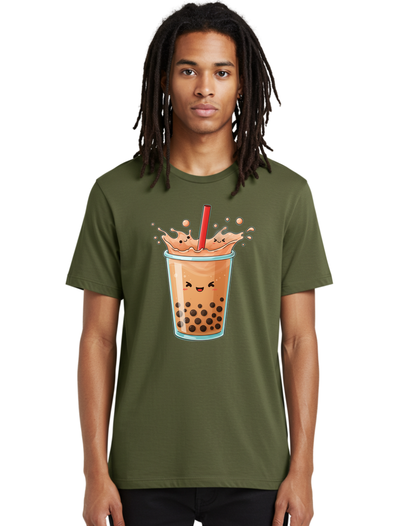 Bubble-Tea-17 Men'S Graphic Tee, 100% Cotton, Comfortable Casual Summer Wear, Machine Washable, Boba Tea With Straw, Cartoon Bubble Tea, Milk Tea With Bubbles, Cute Drink, Boba Drink, Tapioca Pearls, Kawaii Bubble Tea, Smiling Tea Bac697