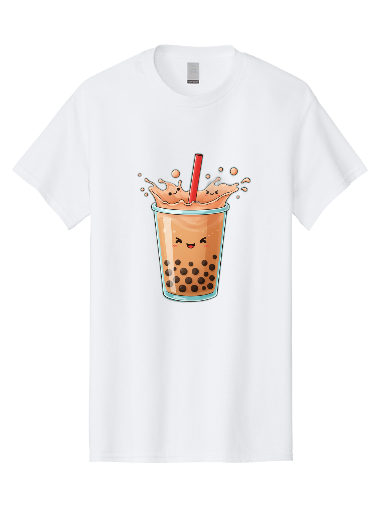 Bubble-Tea-17 Men'S Graphic Tee, 100% Cotton, Comfortable Casual Summer Wear, Machine Washable, Boba Tea With Straw, Cartoon Bubble Tea, Milk Tea With Bubbles, Cute Drink, Boba Drink, Tapioca Pearls, Kawaii Bubble Tea, Smiling Tea Bac697