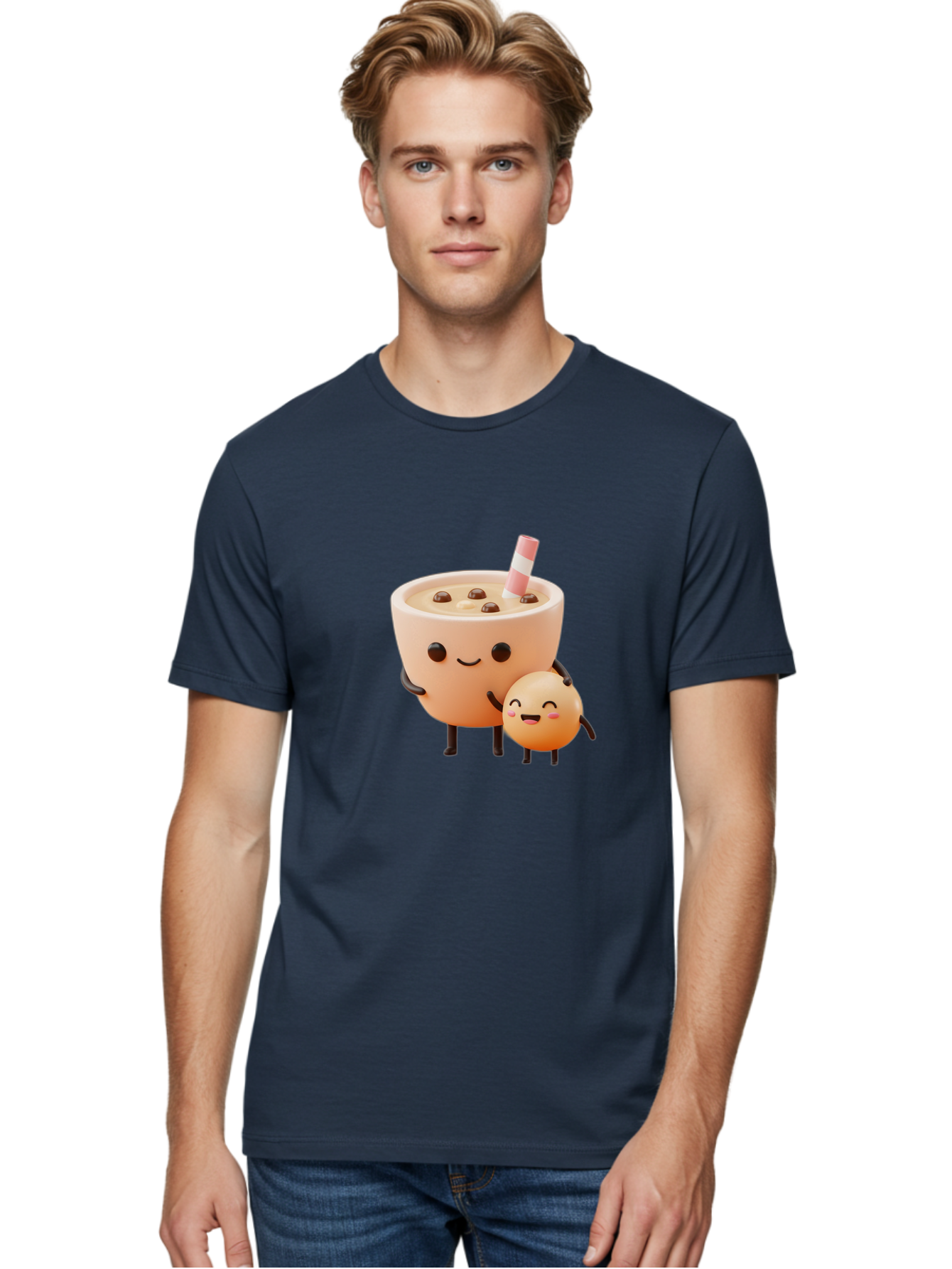 Bubble-Tea-18 Men'S Graphic Tee, 100% Cotton, Comfortable Casual Summer Wear, Machine Washable, Cartoon Boba Tea, Smiling Tea Cup, Boba Friends, Kawaii Characters, Milk Tea, Tapioca Pearls, Adorable Illustration, Funny Bubble Tea Bac698