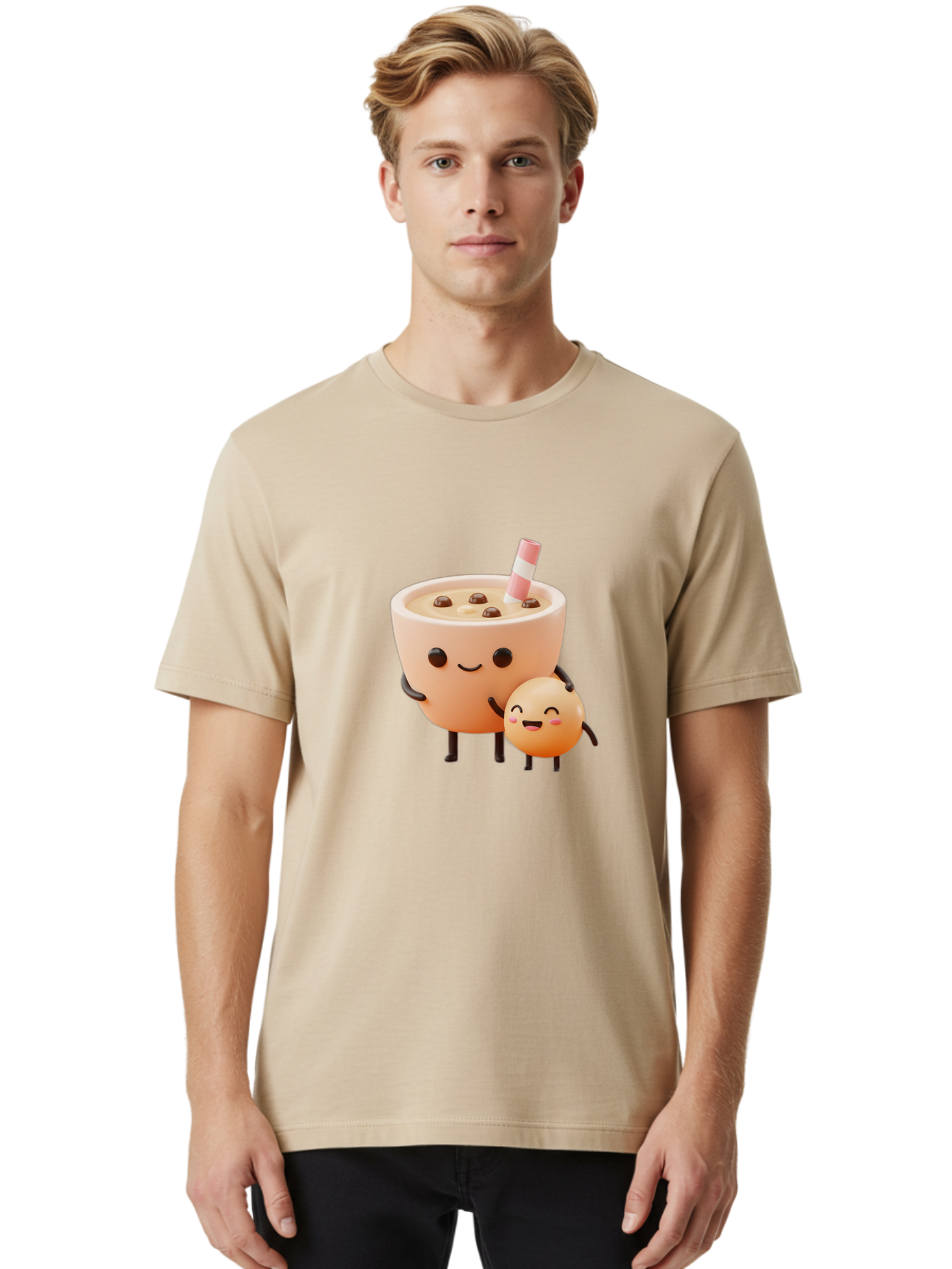 Bubble-Tea-18 Men'S Graphic Tee, 100% Cotton, Comfortable Casual Summer Wear, Machine Washable, Cartoon Boba Tea, Smiling Tea Cup, Boba Friends, Kawaii Characters, Milk Tea, Tapioca Pearls, Adorable Illustration, Funny Bubble Tea Bac698