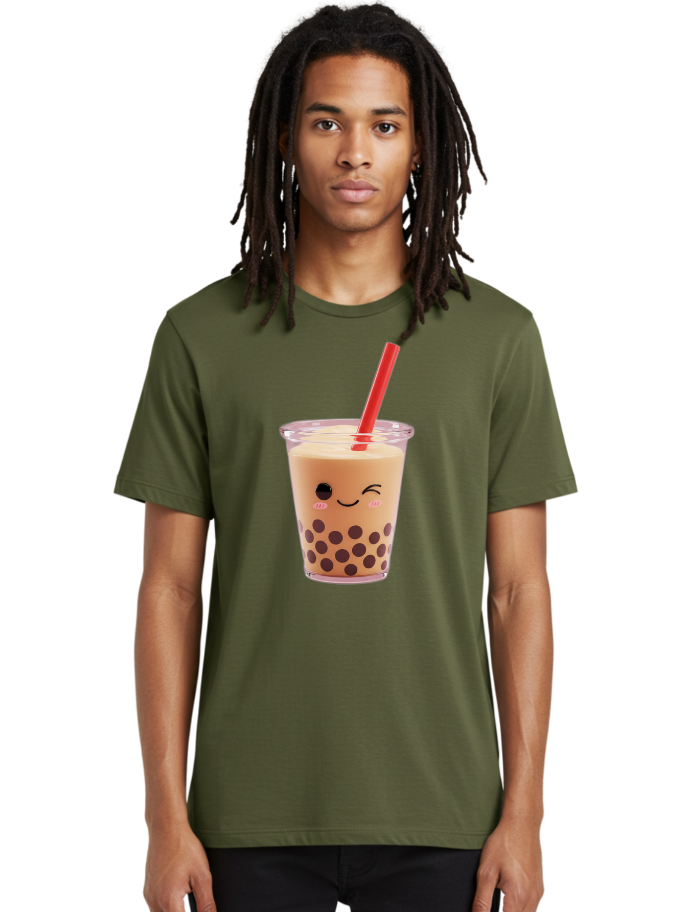 Bubble-Tea-19 Men'S Graphic Tee, 100% Cotton, Comfortable Casual Summer Wear, Machine Washable, Bubble Tea, Boba Tea, Milk Tea, Tapioca Pearls, Kawaii, Cute Drink, Tea Drink, Red Straw, Smiling Face, Adorable Beverage, Trendy Drink Bac699