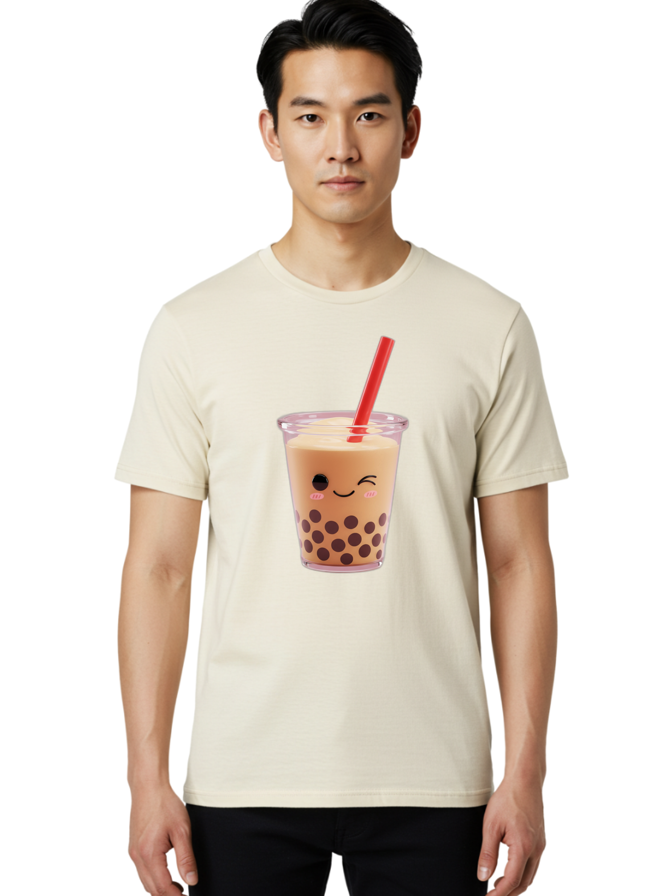 Bubble-Tea-19 Men'S Graphic Tee, 100% Cotton, Comfortable Casual Summer Wear, Machine Washable, Bubble Tea, Boba Tea, Milk Tea, Tapioca Pearls, Kawaii, Cute Drink, Tea Drink, Red Straw, Smiling Face, Adorable Beverage, Trendy Drink Bac699