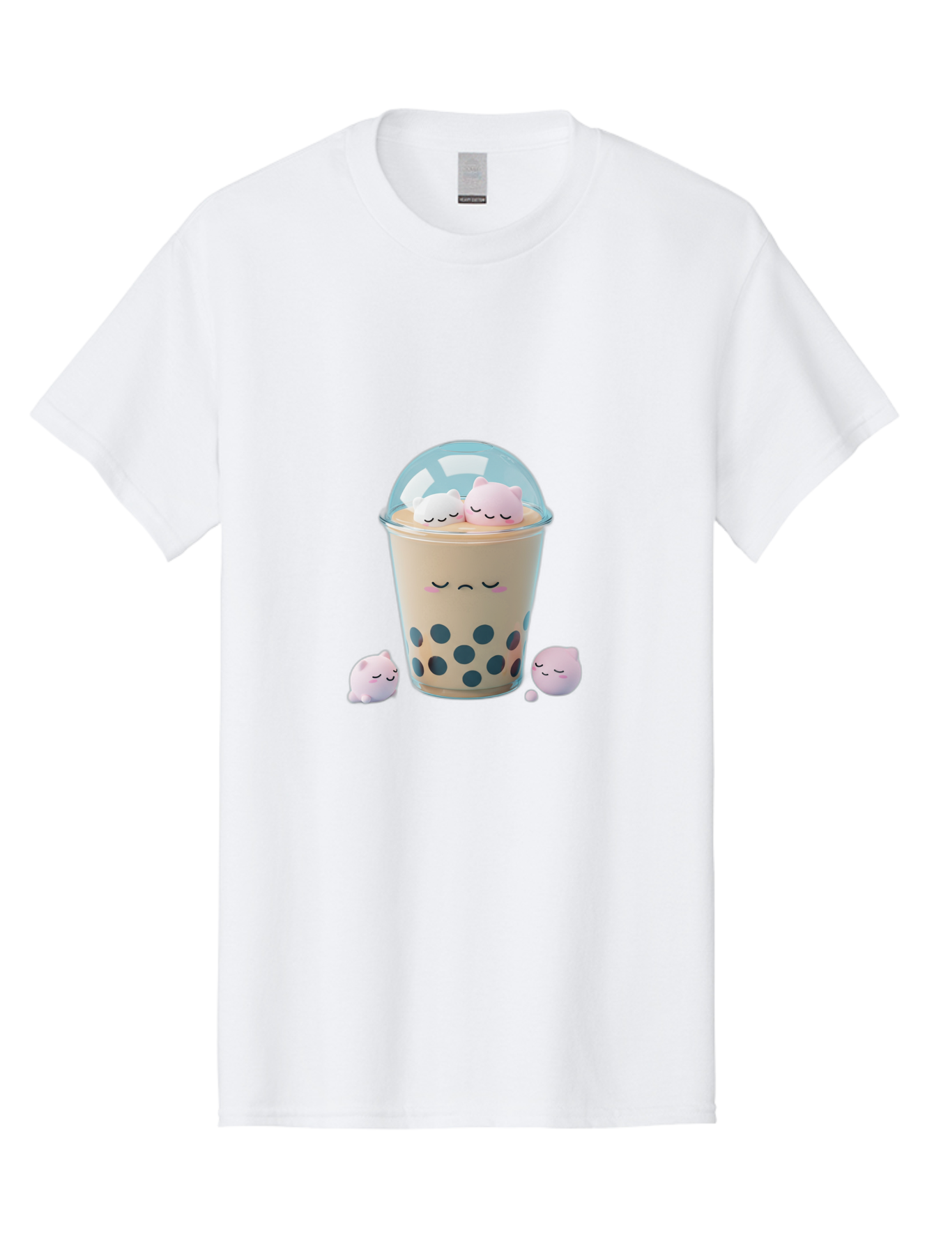 Bubble-Tea-2 Men'S Graphic Tee, 100% Cotton, Comfortable Casual Summer Wear, Machine Washable, Bubble Tea Drink, Milk Tea, Boba, Cute Beverage, Cartoon Illustration, Adorable Characters, Smiling Faces, Peaceful Atmosphere, Sweet Treats, Bac700