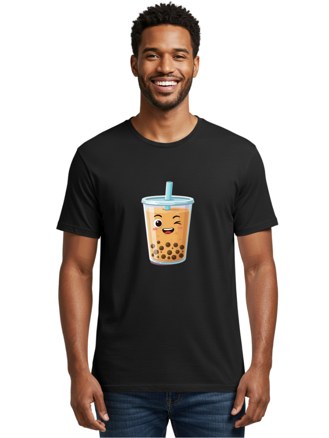 Bubble-Tea-20 Men'S Graphic Tee, 100% Cotton, Comfortable Casual Summer Wear, Machine Washable, Bubble Tea, Boba Drink, Cartoon Illustration, Smiling Face, Happy Beverage, Milk Tea, Tapioca Pearls, Kawaii Culture, Cute Straw, Refreshing Drink Bac701