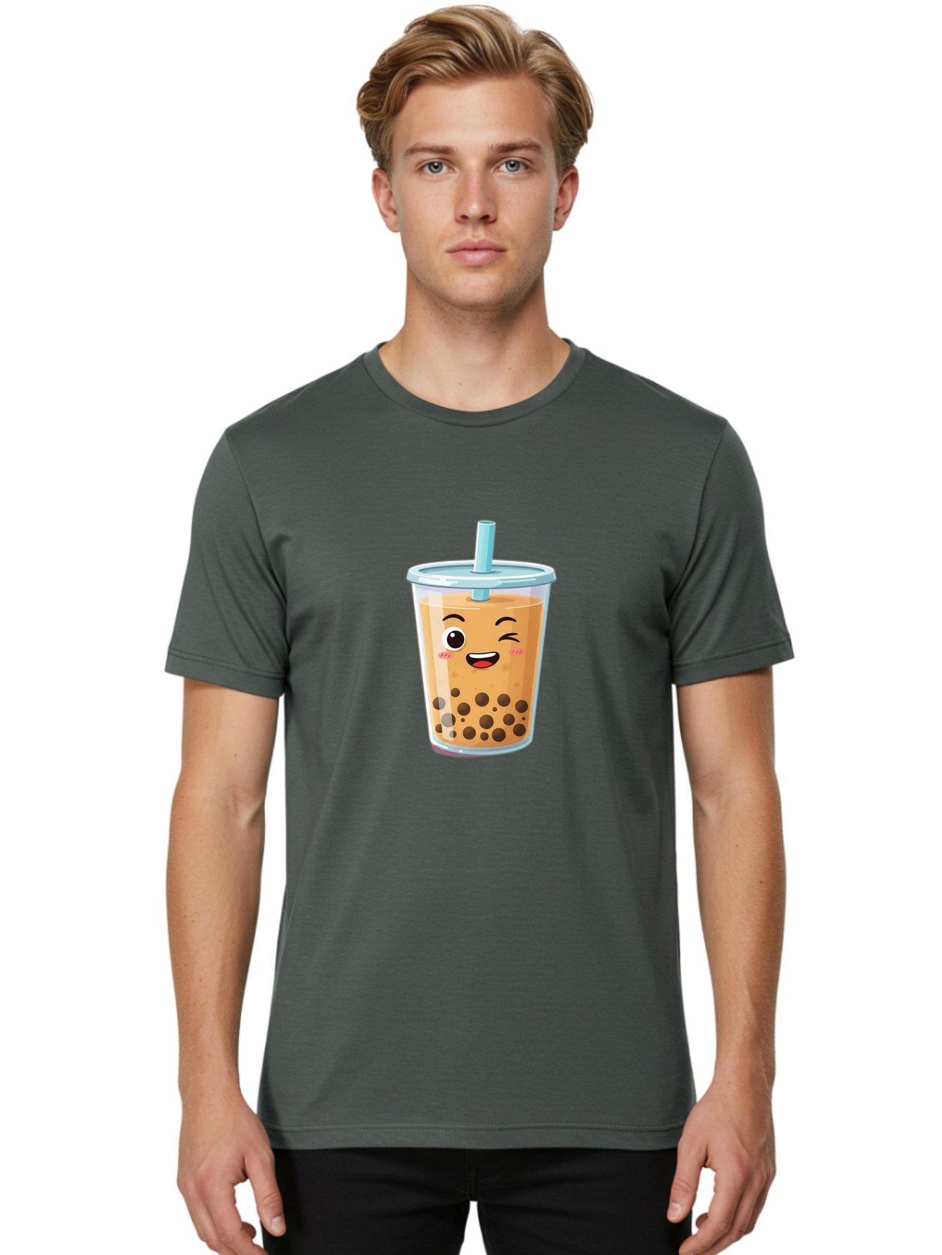 Bubble-Tea-20 Men'S Graphic Tee, 100% Cotton, Comfortable Casual Summer Wear, Machine Washable, Bubble Tea, Boba Drink, Cartoon Illustration, Smiling Face, Happy Beverage, Milk Tea, Tapioca Pearls, Kawaii Culture, Cute Straw, Refreshing Drink Bac701