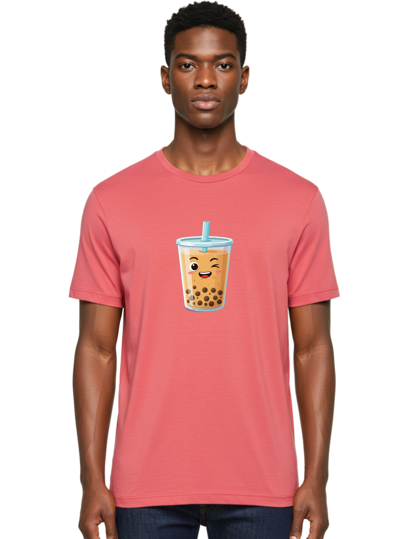 Bubble-Tea-20 Men'S Graphic Tee, 100% Cotton, Comfortable Casual Summer Wear, Machine Washable, Bubble Tea, Boba Drink, Cartoon Illustration, Smiling Face, Happy Beverage, Milk Tea, Tapioca Pearls, Kawaii Culture, Cute Straw, Refreshing Drink Bac701