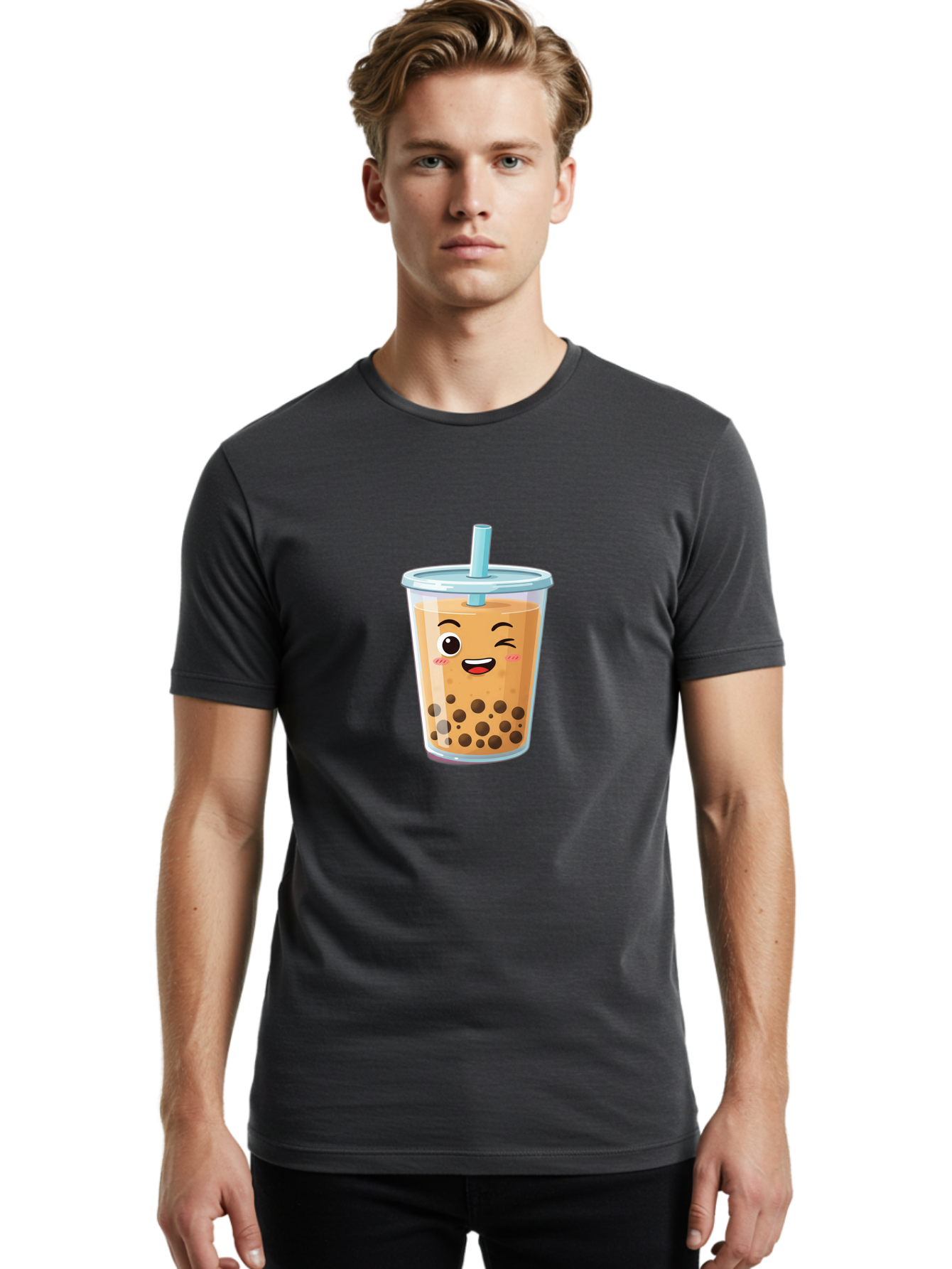 Bubble-Tea-20 Men'S Graphic Tee, 100% Cotton, Comfortable Casual Summer Wear, Machine Washable, Bubble Tea, Boba Drink, Cartoon Illustration, Smiling Face, Happy Beverage, Milk Tea, Tapioca Pearls, Kawaii Culture, Cute Straw, Refreshing Drink Bac701