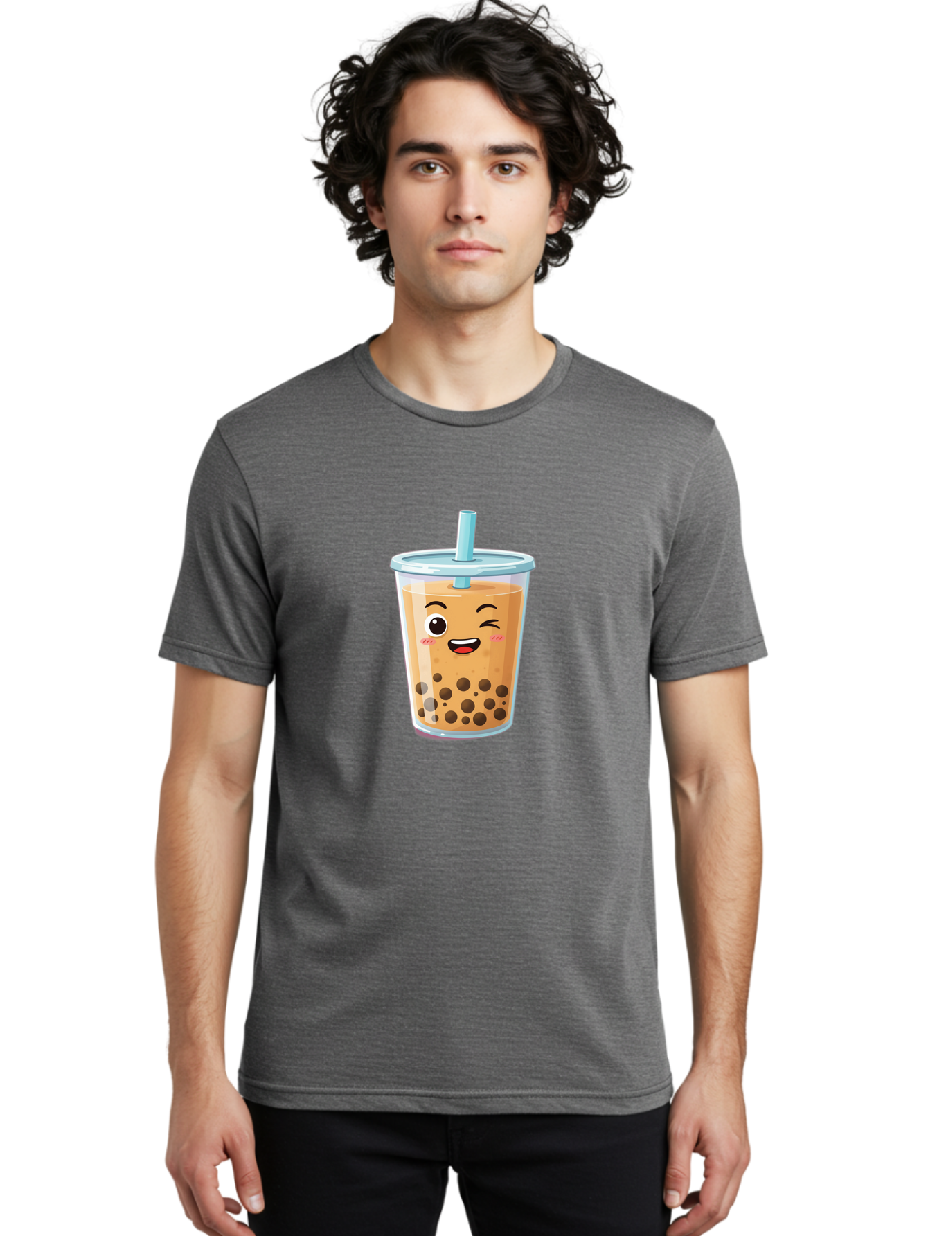 Bubble-Tea-20 Men'S Graphic Tee, 100% Cotton, Comfortable Casual Summer Wear, Machine Washable, Bubble Tea, Boba Drink, Cartoon Illustration, Smiling Face, Happy Beverage, Milk Tea, Tapioca Pearls, Kawaii Culture, Cute Straw, Refreshing Drink Bac701