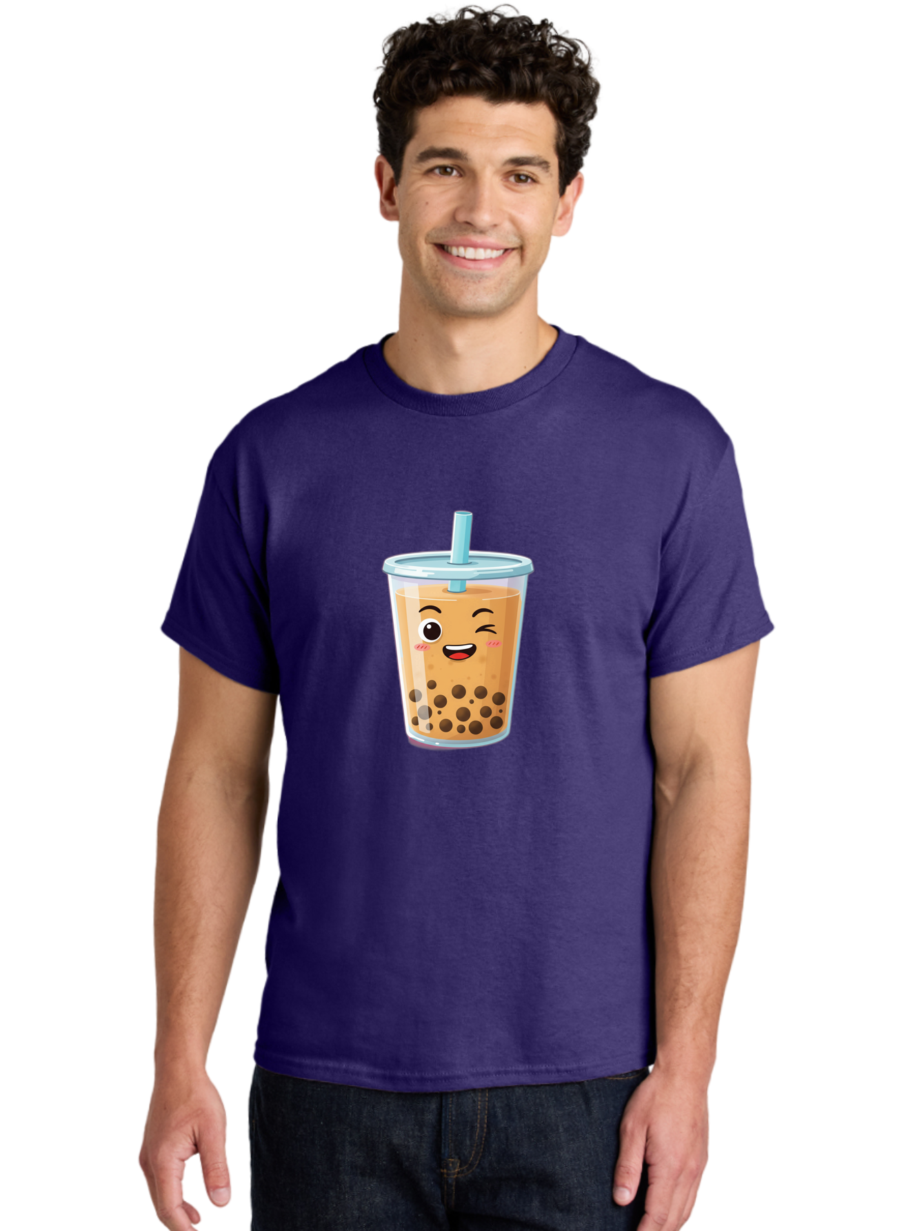 Bubble-Tea-20 Men'S Graphic Tee, 100% Cotton, Comfortable Casual Summer Wear, Machine Washable, Bubble Tea, Boba Drink, Cartoon Illustration, Smiling Face, Happy Beverage, Milk Tea, Tapioca Pearls, Kawaii Culture, Cute Straw, Refreshing Drink Bac701