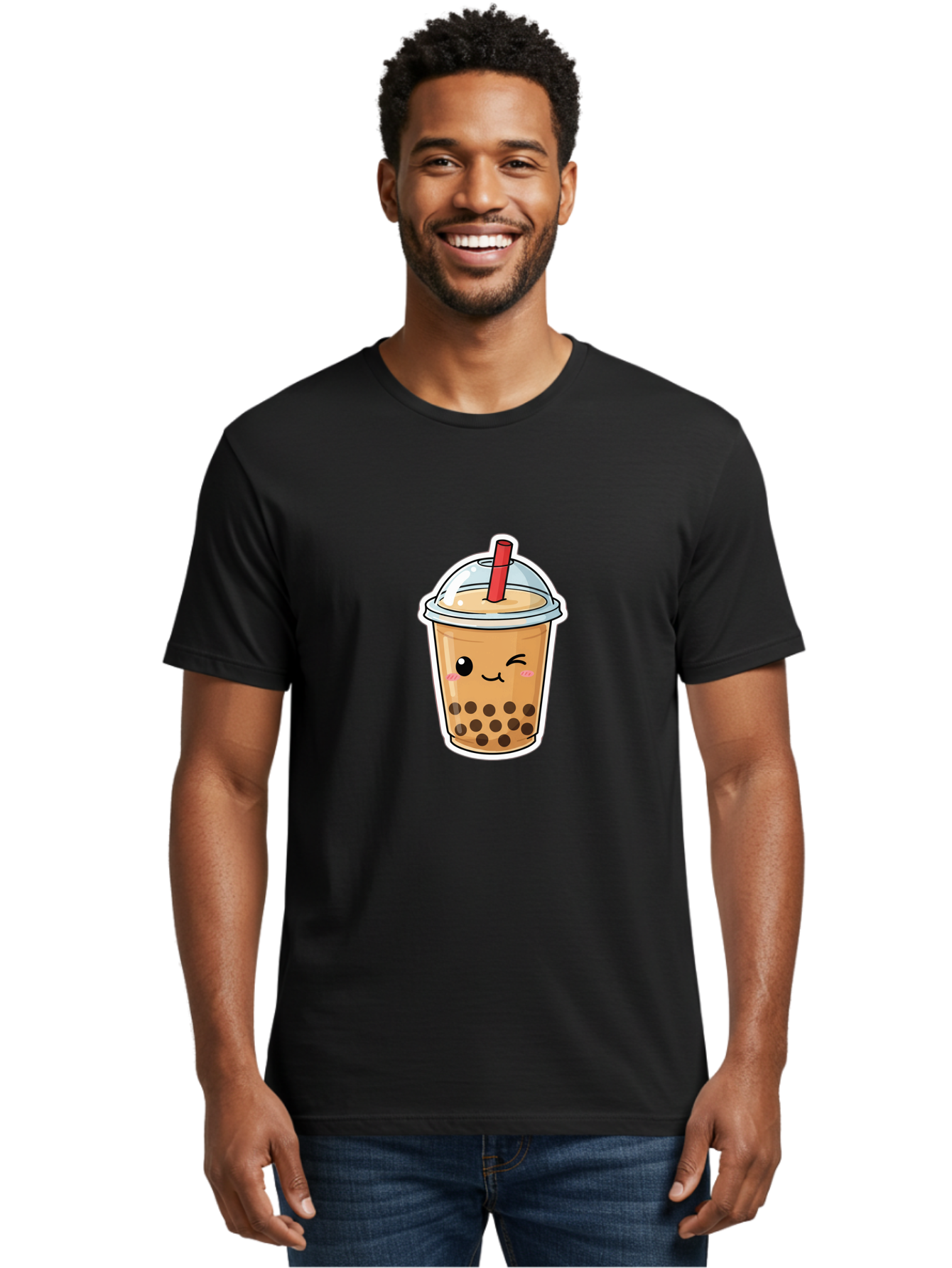 Bubble-Tea-21 Men'S Graphic Tee, 100% Cotton, Comfortable Casual Summer Wear, Machine Washable, Bubble Tea, Boba, Tea Drink, Straw, Cartoon, Cute, Kawaii, Adorable, Beverage, Drink, Tea, Coffee Shop, Milk Tea, Tapioca Pearls, Fun, Playful Bac702