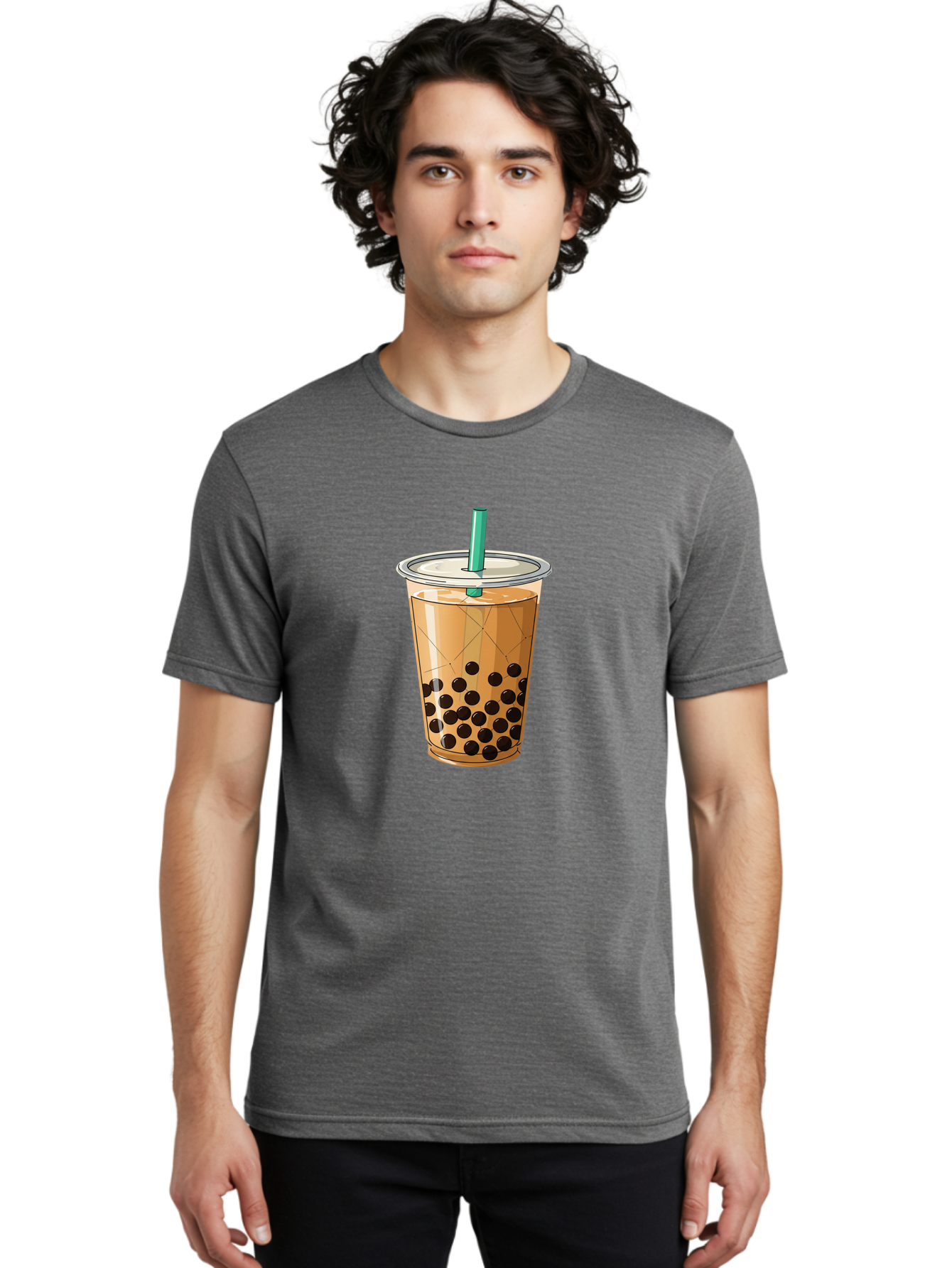 Bubble-Tea-8 Men'S Graphic Tee, 100% Cotton, Comfortable Casual Summer Wear, Machine Washable, Bubble Tea, Boba Tea, Milk Tea, Tapioca Pearls, Cold Drink, Plastic Cup, Straw, Takeout Beverage, Refreshing Drink, Sweet Treat Bac710