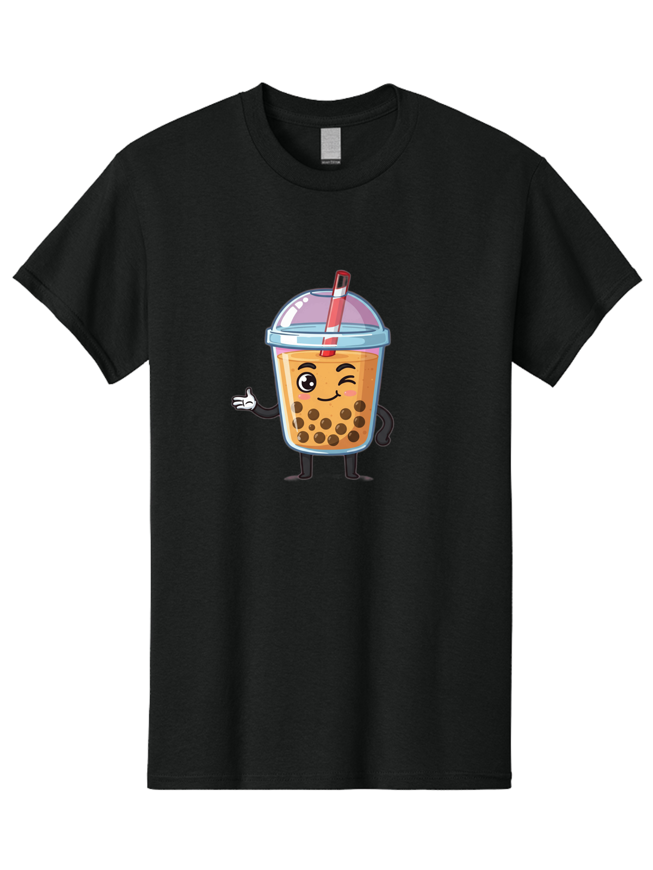 Bubble-Tea-Character Men'S Graphic Tee, 100% Cotton, Comfortable Casual Summer Wear, Machine Washable, Bubble Tea, Boba Drink, Cartoon Character, Cute Mascot, Smiling Face, Winking Eye, Straw, Boba Balls, Tea Cup, Drink Straw, Happy Face, Bac712