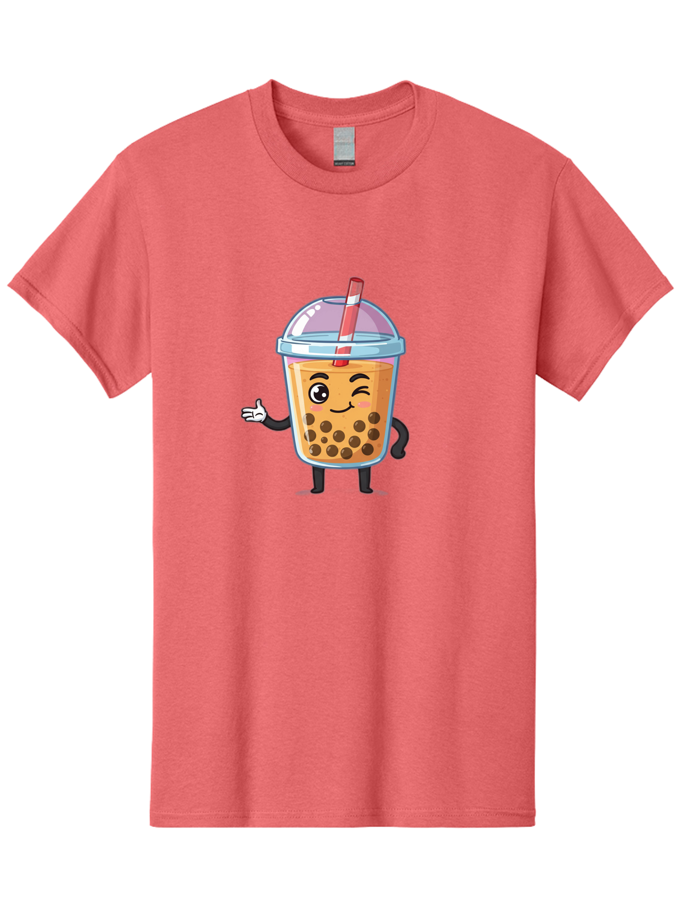 Bubble-Tea-Character Men'S Graphic Tee, 100% Cotton, Comfortable Casual Summer Wear, Machine Washable, Bubble Tea, Boba Drink, Cartoon Character, Cute Mascot, Smiling Face, Winking Eye, Straw, Boba Balls, Tea Cup, Drink Straw, Happy Face, Bac712