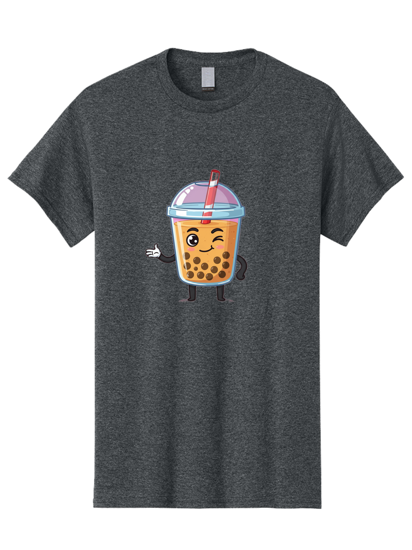Bubble-Tea-Character Men'S Graphic Tee, 100% Cotton, Comfortable Casual Summer Wear, Machine Washable, Bubble Tea, Boba Drink, Cartoon Character, Cute Mascot, Smiling Face, Winking Eye, Straw, Boba Balls, Tea Cup, Drink Straw, Happy Face, Bac712
