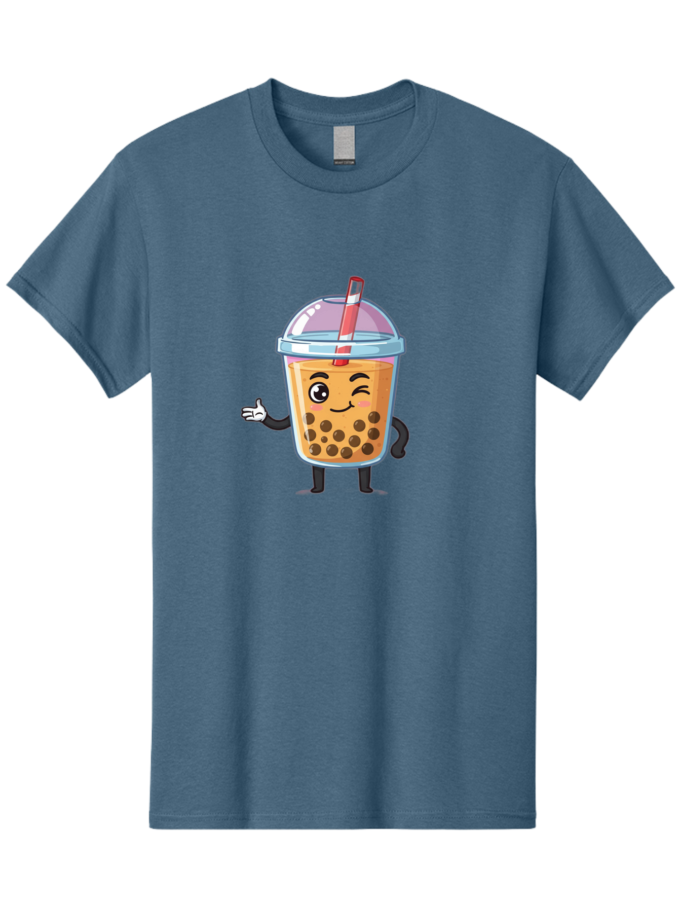 Bubble-Tea-Character Men'S Graphic Tee, 100% Cotton, Comfortable Casual Summer Wear, Machine Washable, Bubble Tea, Boba Drink, Cartoon Character, Cute Mascot, Smiling Face, Winking Eye, Straw, Boba Balls, Tea Cup, Drink Straw, Happy Face, Bac712