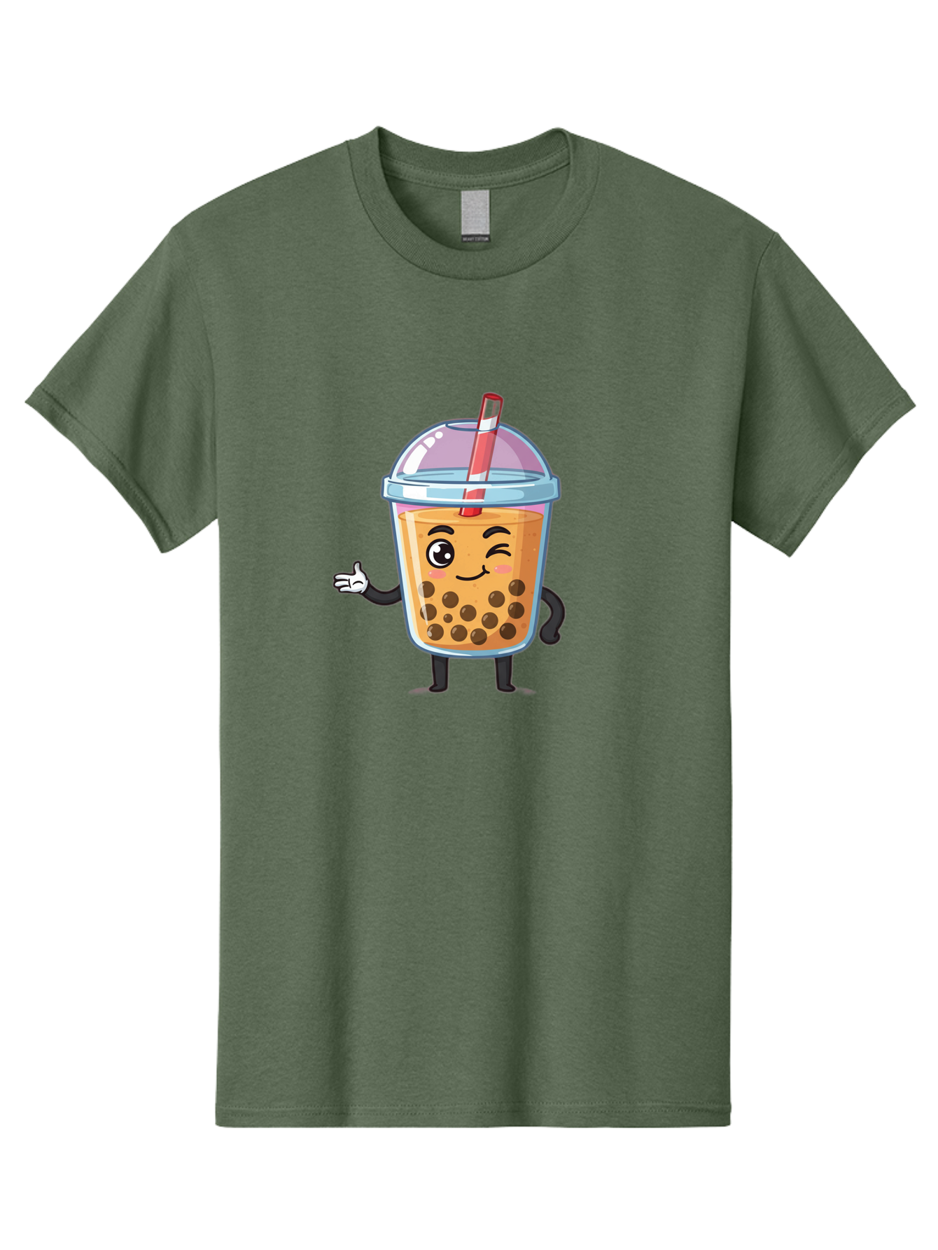 Bubble-Tea-Character Men'S Graphic Tee, 100% Cotton, Comfortable Casual Summer Wear, Machine Washable, Bubble Tea, Boba Drink, Cartoon Character, Cute Mascot, Smiling Face, Winking Eye, Straw, Boba Balls, Tea Cup, Drink Straw, Happy Face, Bac712