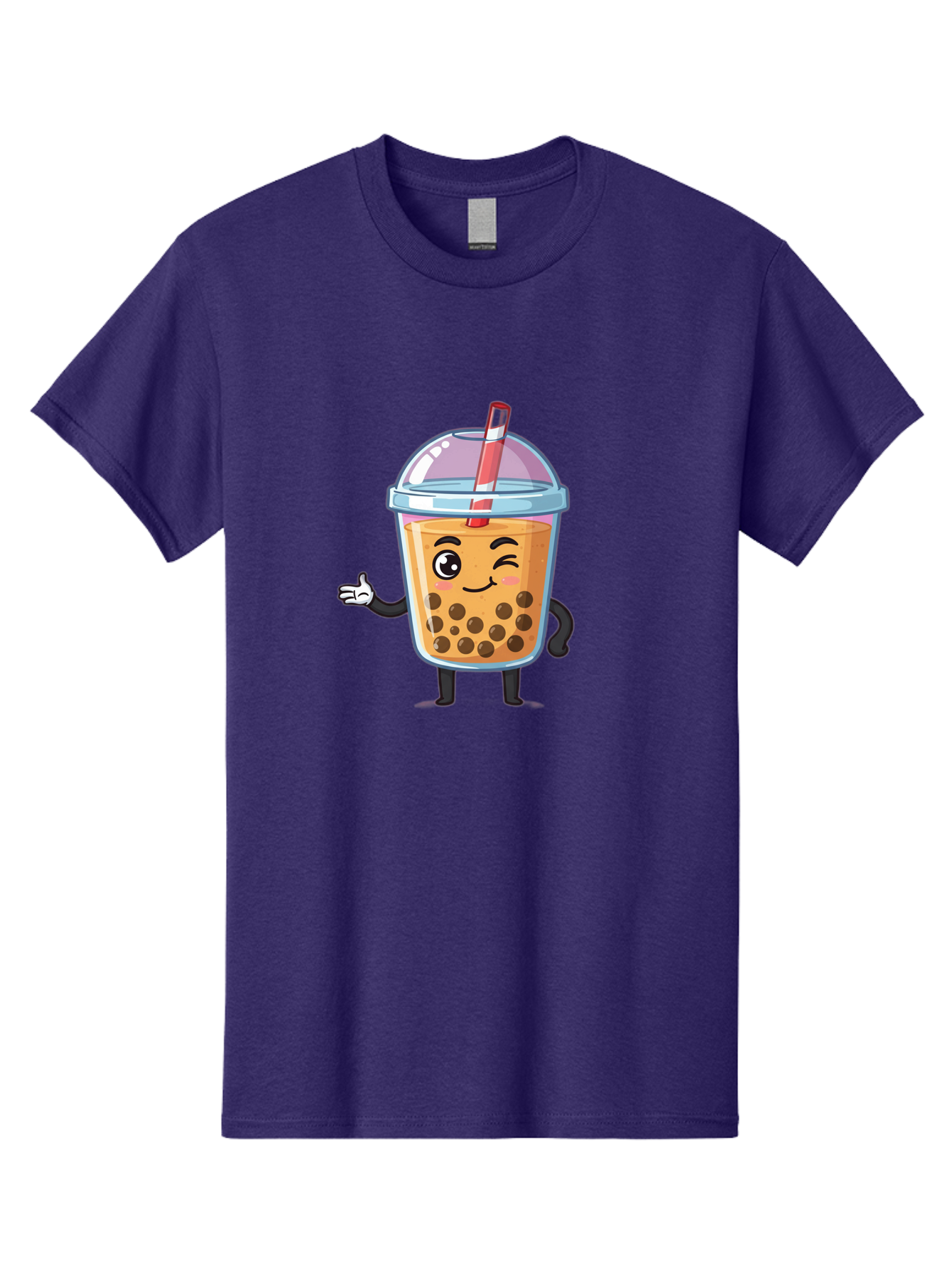 Bubble-Tea-Character Men'S Graphic Tee, 100% Cotton, Comfortable Casual Summer Wear, Machine Washable, Bubble Tea, Boba Drink, Cartoon Character, Cute Mascot, Smiling Face, Winking Eye, Straw, Boba Balls, Tea Cup, Drink Straw, Happy Face, Bac712
