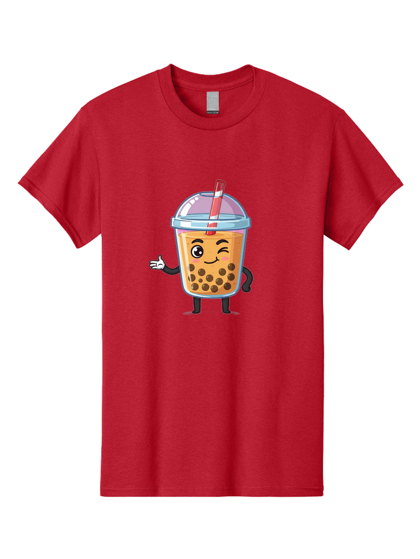 Bubble-Tea-Character Men'S Graphic Tee, 100% Cotton, Comfortable Casual Summer Wear, Machine Washable, Bubble Tea, Boba Drink, Cartoon Character, Cute Mascot, Smiling Face, Winking Eye, Straw, Boba Balls, Tea Cup, Drink Straw, Happy Face, Bac712
