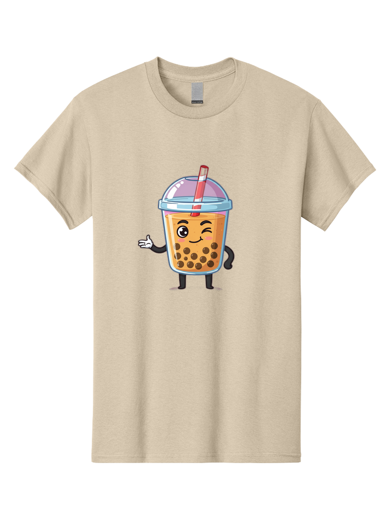 Bubble-Tea-Character Men'S Graphic Tee, 100% Cotton, Comfortable Casual Summer Wear, Machine Washable, Bubble Tea, Boba Drink, Cartoon Character, Cute Mascot, Smiling Face, Winking Eye, Straw, Boba Balls, Tea Cup, Drink Straw, Happy Face, Bac712
