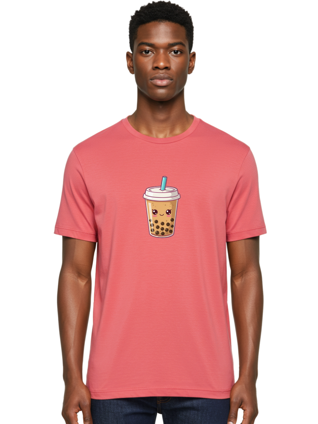 Bubble-Tea Men'S Graphic Tee, 100% Cotton, Comfortable Casual Summer Wear, Machine Washable, Cartoon Bubble Tea, Milk Tea With Boba, Bubble Tea Drink, Kawaii Drink, Cute Beverage, Boba Tea, Tea With Straw, Smiling Drink Bac714