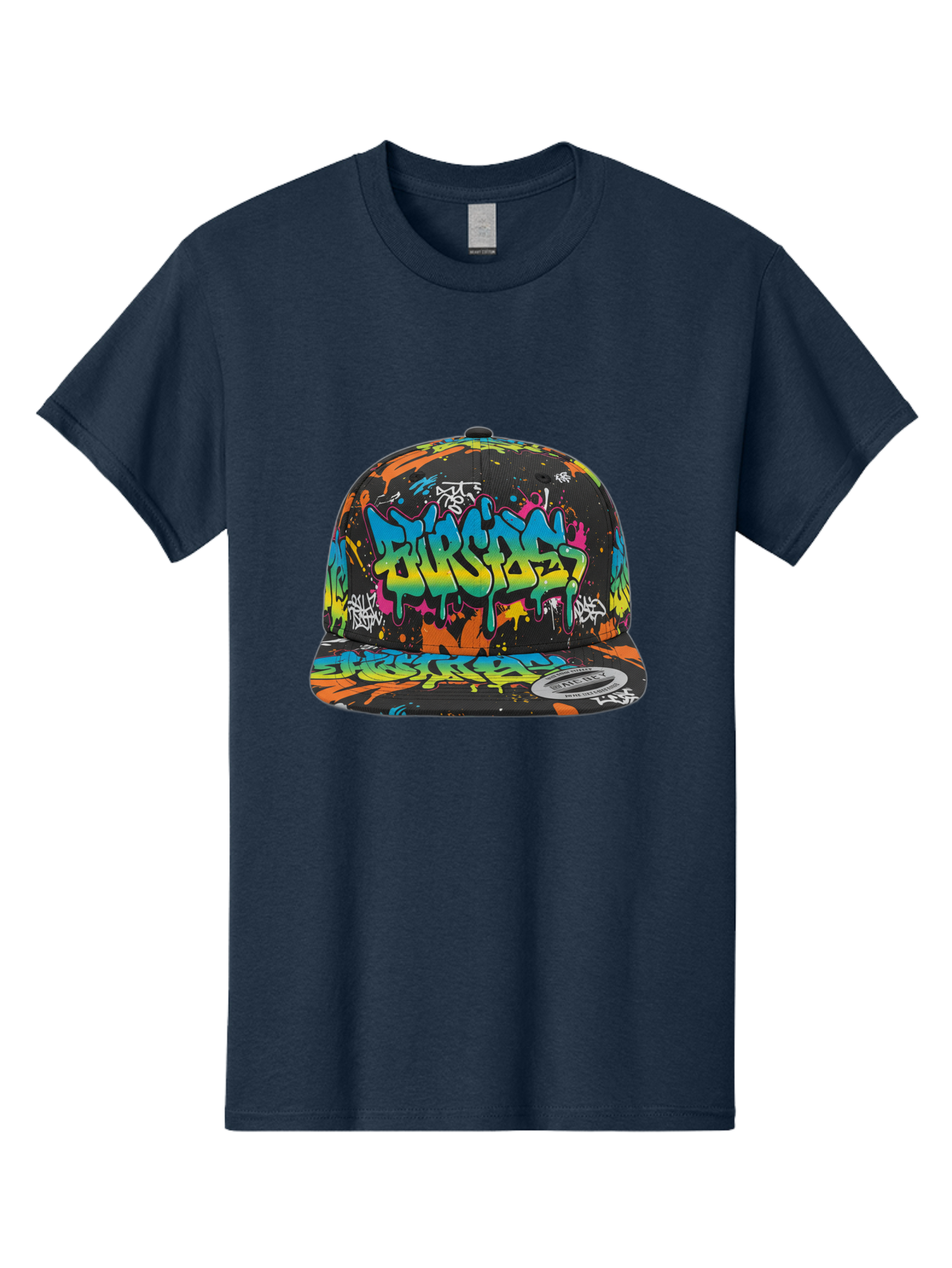 Burstin-Hustle Men'S Graphic Tee, 100% Cotton, Comfortable Casual Summer Wear, Machine Washable, Graffiti Hat, Streetwear Fashion, Urban Style, Colorful Cap, Bold Design, Vibrant Print, Trendy Headwear, Burstin, Splatter Art, Bac721