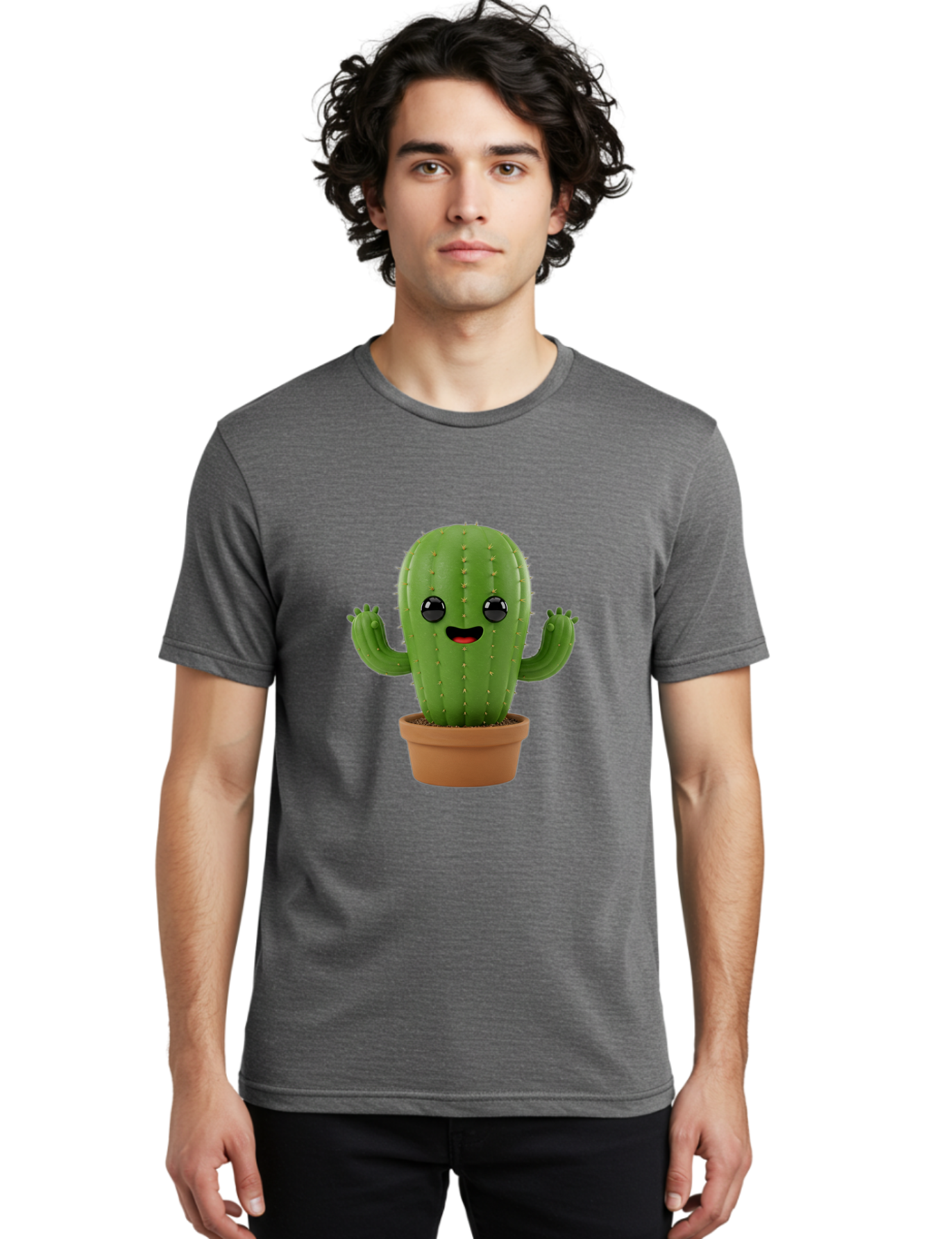 Cactus-3 Men'S Graphic Tee, 100% Cotton, Comfortable Casual Summer Wear, Machine Washable, Cartoon Cactus, Potted Cactus, Playful Plant, Friendly Cactus, Adorable Character, Quirky Decoration, Digital Art, Fun Design, Happy Face, Cartoon Style Bac725