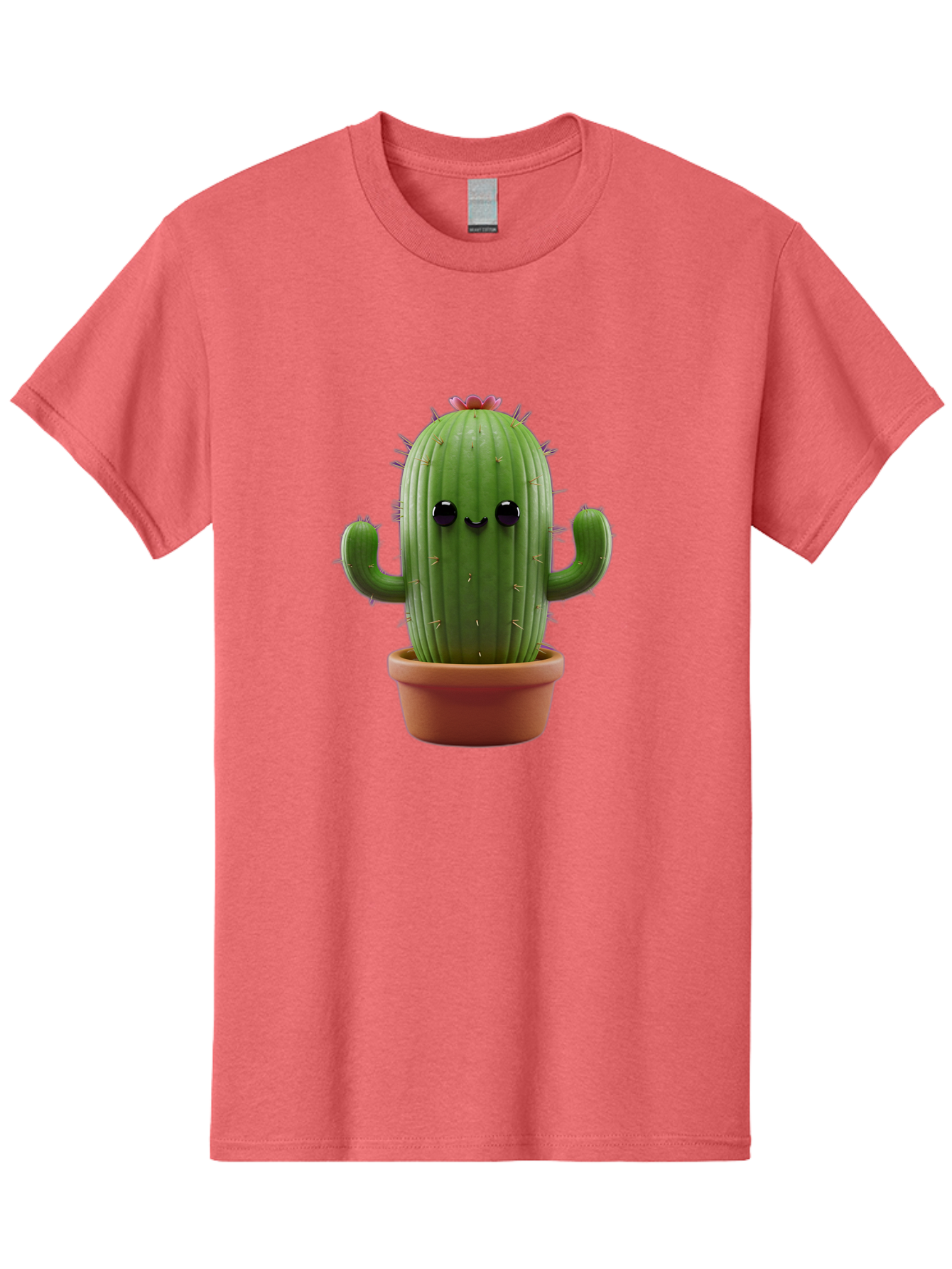 Cactus-4 Men'S Graphic Tee, 100% Cotton, Comfortable Casual Summer Wear, Machine Washable, Cute Cactus, Potted Plant, Cartoon Character, Desert Flora, Funny Face, Small Arms, Spiky Texture, Kawaii Style, Terracotta Pot, Digital Illustration Bac726