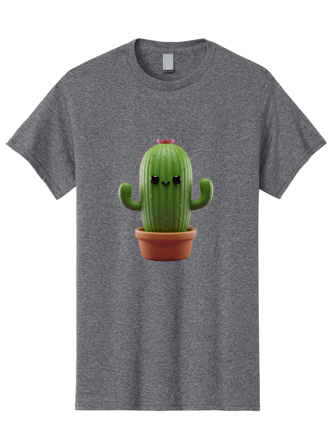 Cactus-4 Men'S Graphic Tee, 100% Cotton, Comfortable Casual Summer Wear, Machine Washable, Cute Cactus, Potted Plant, Cartoon Character, Desert Flora, Funny Face, Small Arms, Spiky Texture, Kawaii Style, Terracotta Pot, Digital Illustration Bac726
