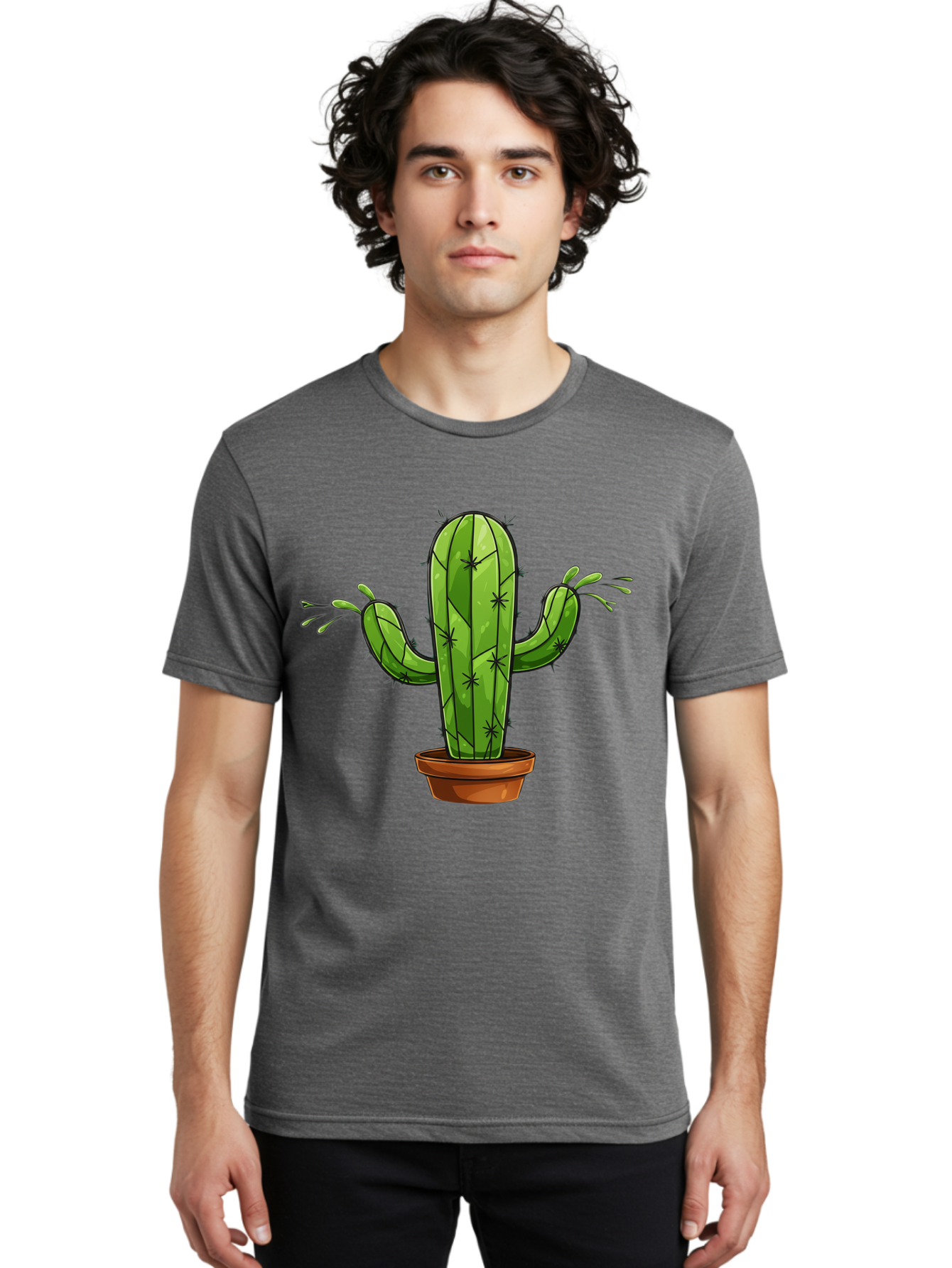 Cactus-5 Men'S Graphic Tee, 100% Cotton, Comfortable Casual Summer Wear, Machine Washable, Potted Cactus, Cartoon Cactus, Cactus Plant, Green Cactus, Terracotta Pot, Prickly Cactus, Desert Plant, Houseplant, Succulent, Cactus Illustration, Bac727