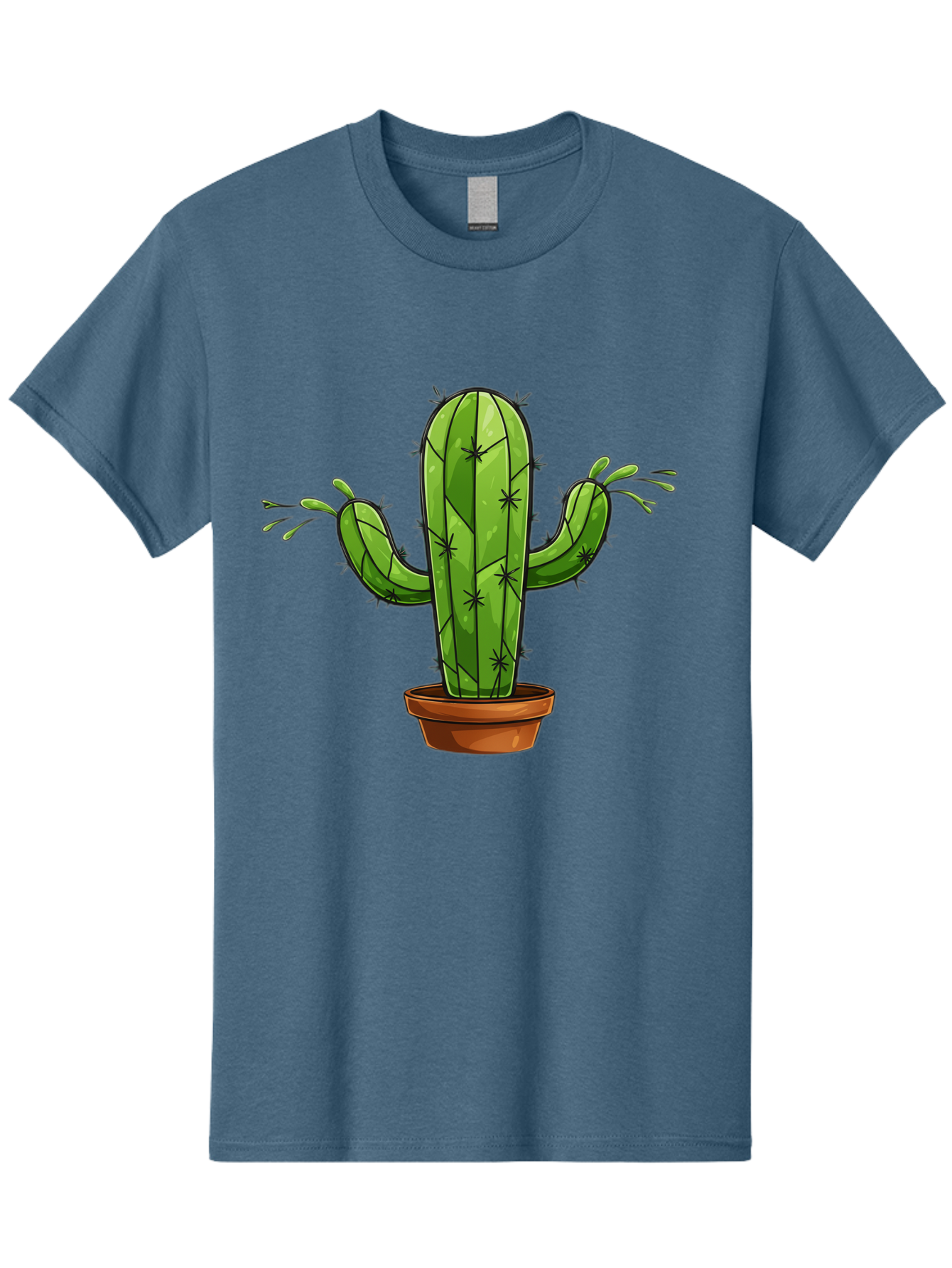 Cactus-5 Men'S Graphic Tee, 100% Cotton, Comfortable Casual Summer Wear, Machine Washable, Potted Cactus, Cartoon Cactus, Cactus Plant, Green Cactus, Terracotta Pot, Prickly Cactus, Desert Plant, Houseplant, Succulent, Cactus Illustration, Bac727