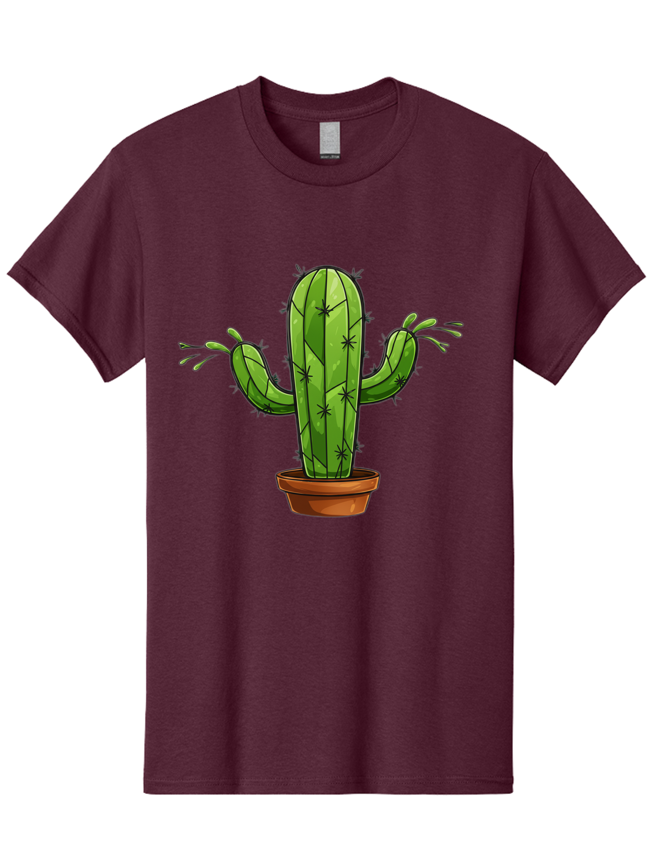 Cactus-5 Men'S Graphic Tee, 100% Cotton, Comfortable Casual Summer Wear, Machine Washable, Potted Cactus, Cartoon Cactus, Cactus Plant, Green Cactus, Terracotta Pot, Prickly Cactus, Desert Plant, Houseplant, Succulent, Cactus Illustration, Bac727