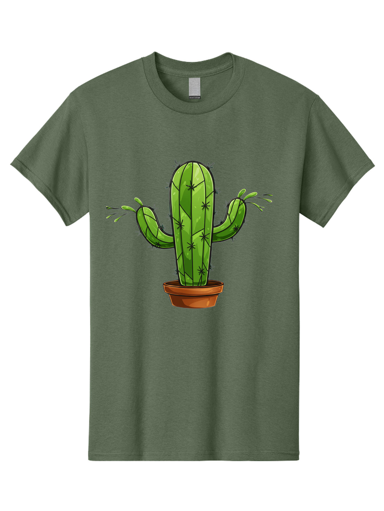 Cactus-5 Men'S Graphic Tee, 100% Cotton, Comfortable Casual Summer Wear, Machine Washable, Potted Cactus, Cartoon Cactus, Cactus Plant, Green Cactus, Terracotta Pot, Prickly Cactus, Desert Plant, Houseplant, Succulent, Cactus Illustration, Bac727