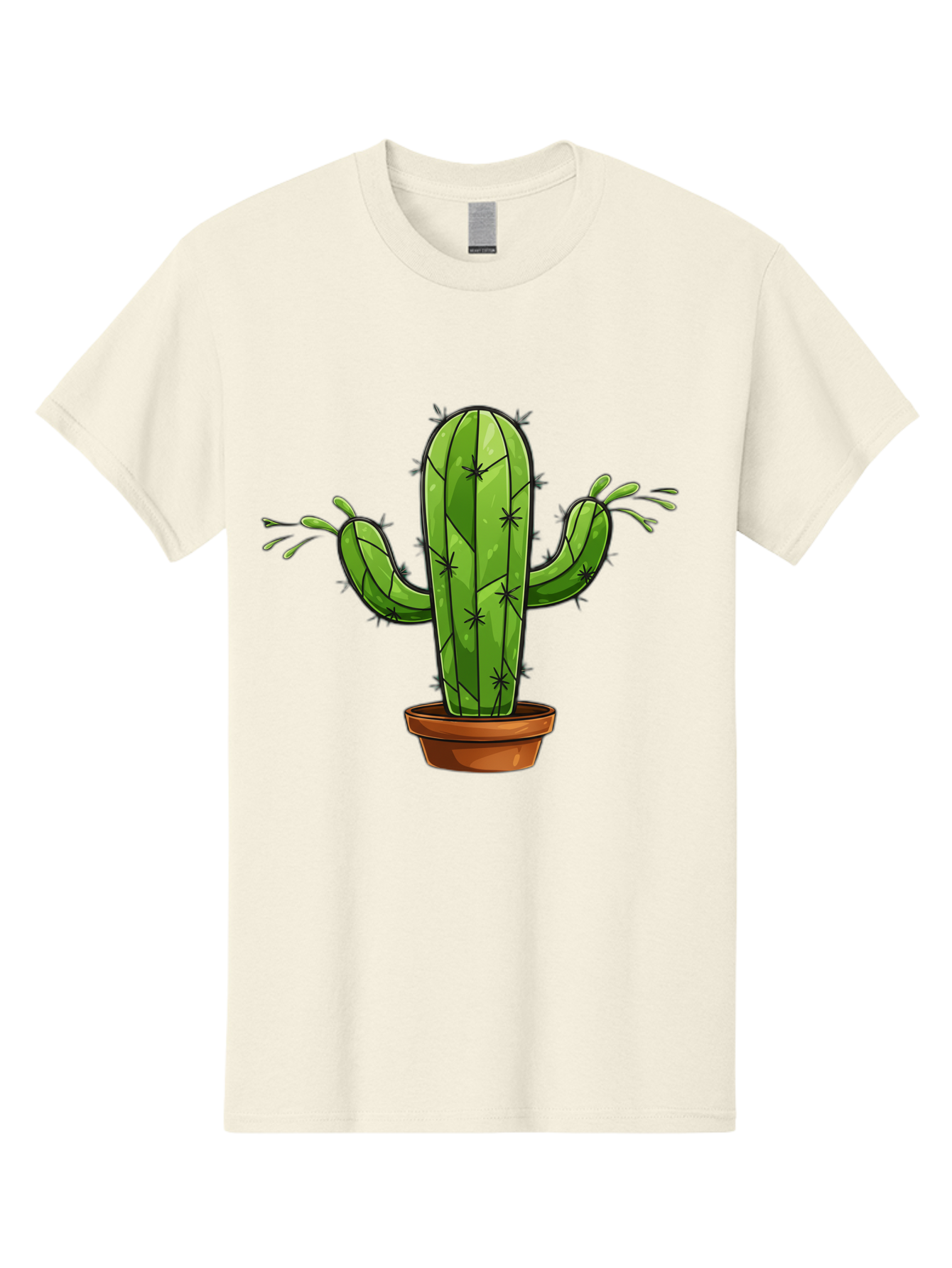 Cactus-5 Men'S Graphic Tee, 100% Cotton, Comfortable Casual Summer Wear, Machine Washable, Potted Cactus, Cartoon Cactus, Cactus Plant, Green Cactus, Terracotta Pot, Prickly Cactus, Desert Plant, Houseplant, Succulent, Cactus Illustration, Bac727