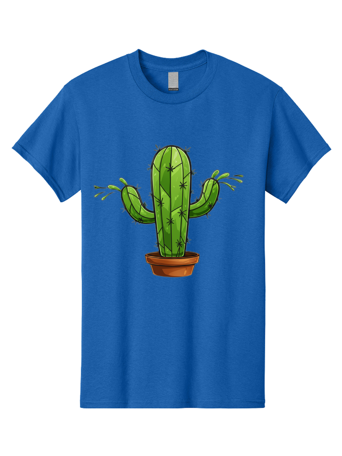 Cactus-5 Men'S Graphic Tee, 100% Cotton, Comfortable Casual Summer Wear, Machine Washable, Potted Cactus, Cartoon Cactus, Cactus Plant, Green Cactus, Terracotta Pot, Prickly Cactus, Desert Plant, Houseplant, Succulent, Cactus Illustration, Bac727