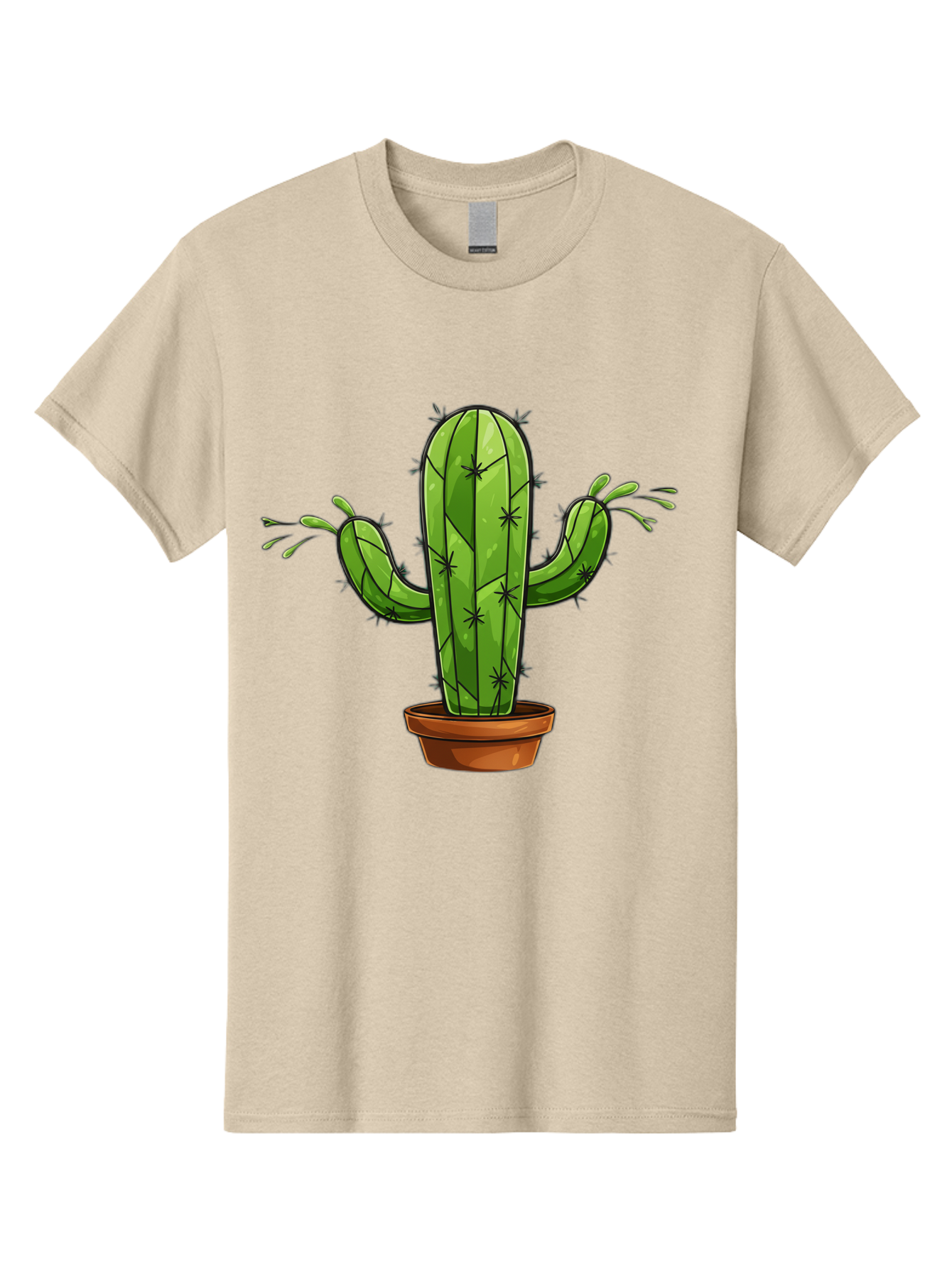 Cactus-5 Men'S Graphic Tee, 100% Cotton, Comfortable Casual Summer Wear, Machine Washable, Potted Cactus, Cartoon Cactus, Cactus Plant, Green Cactus, Terracotta Pot, Prickly Cactus, Desert Plant, Houseplant, Succulent, Cactus Illustration, Bac727