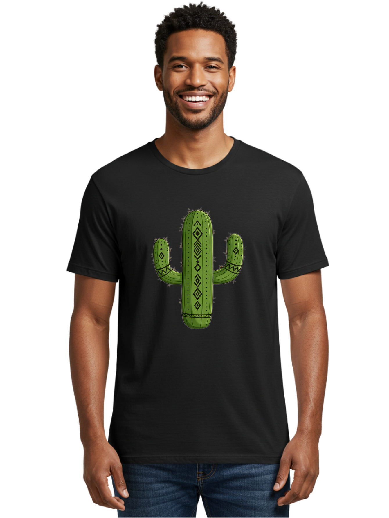 Cactus-7 Men'S Graphic Tee, 100% Cotton, Comfortable Casual Summer Wear, Machine Washable, Cartoon Cactus, Tribal Cactus, Cactus Illustration, Southwestern Art, Bohemian Decor, Cactus Graphics, Desert Plant, Prickly Pear Cactus, Unique Design, Bac729