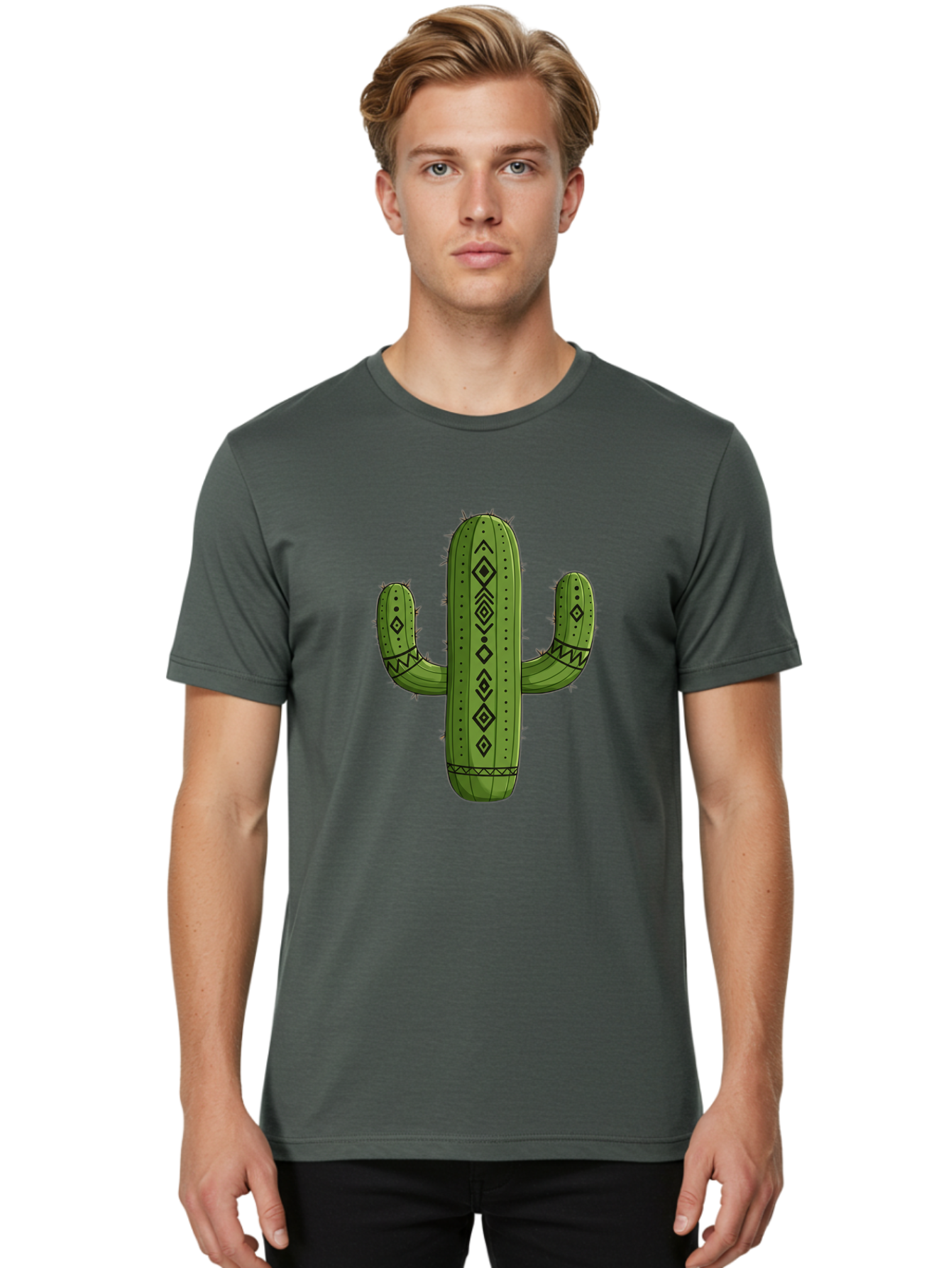 Cactus-7 Men'S Graphic Tee, 100% Cotton, Comfortable Casual Summer Wear, Machine Washable, Cartoon Cactus, Tribal Cactus, Cactus Illustration, Southwestern Art, Bohemian Decor, Cactus Graphics, Desert Plant, Prickly Pear Cactus, Unique Design, Bac729