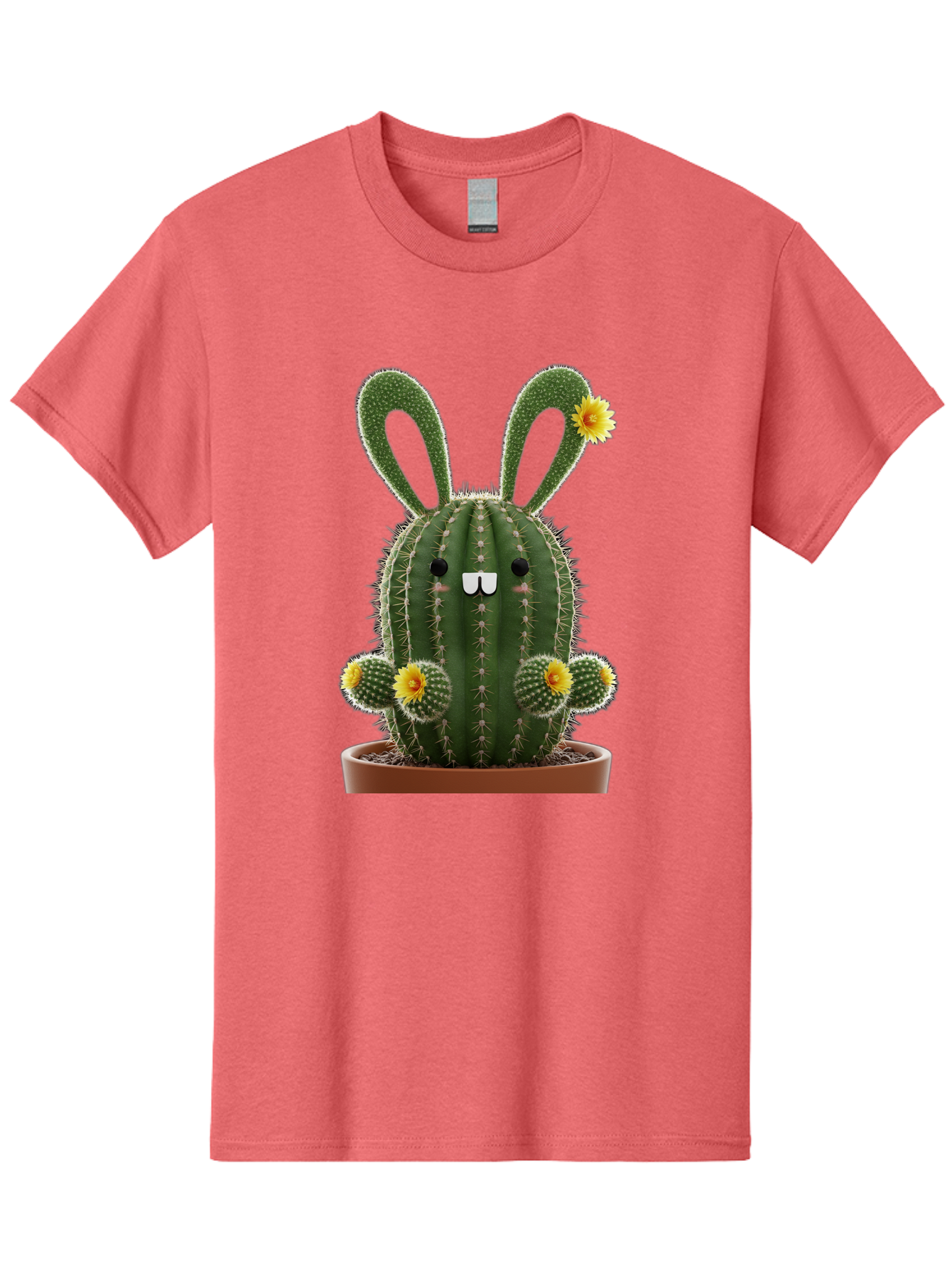 Cactus-Bunny Men'S Graphic Tee, 100% Cotton, Comfortable Casual Summer Wear, Machine Washable, Cartoon Cactus With Bunny Ears, Cute Cactus Character, Potted Cactus Plant, Funny Cactus Design, Blooming Cactus Flowers, Desert Flora, Bac731